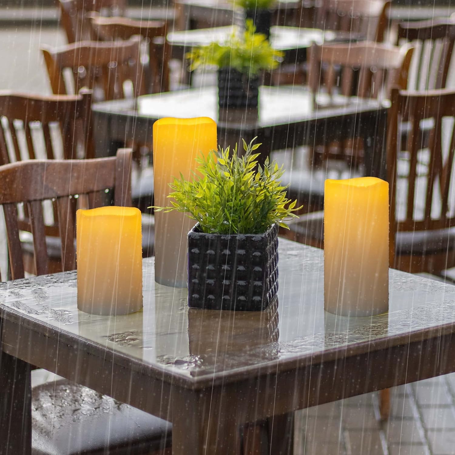 6" 8" 10" x 4" Waterproof Outdoor Flameless Candles Battery Operated LED Flickering Pillar Candles with Remote and Timer for Indoor Outdoor Lanterns, Long Lasting, Ivory White Large, Set of 3