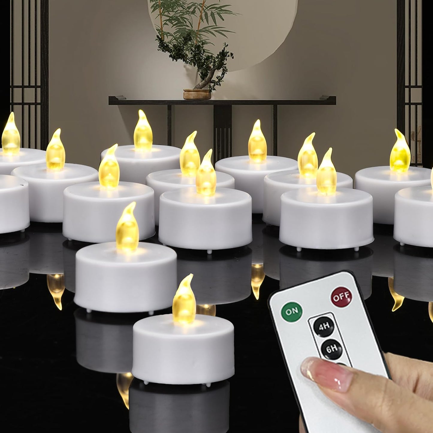 Tea Lights Candles Battery Operated with Remote Control, 12Pcs Flickering Flameless Candle with Timer, Long Lasting 400+Hours Led Electric Candle for Home Decor, Wedding, Party (WarmYellow)