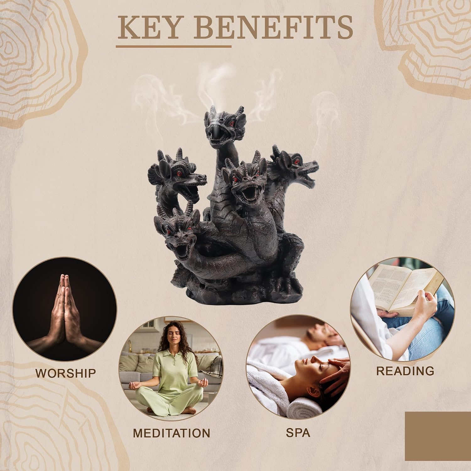 Hosley Resin Dragon Décor Statue Incense Cone Burner 8.5 Inch High, Ideal for Aromatherapy and Fantasy Décor Discover Mystical Elegance, Home Décor, Office, Spa