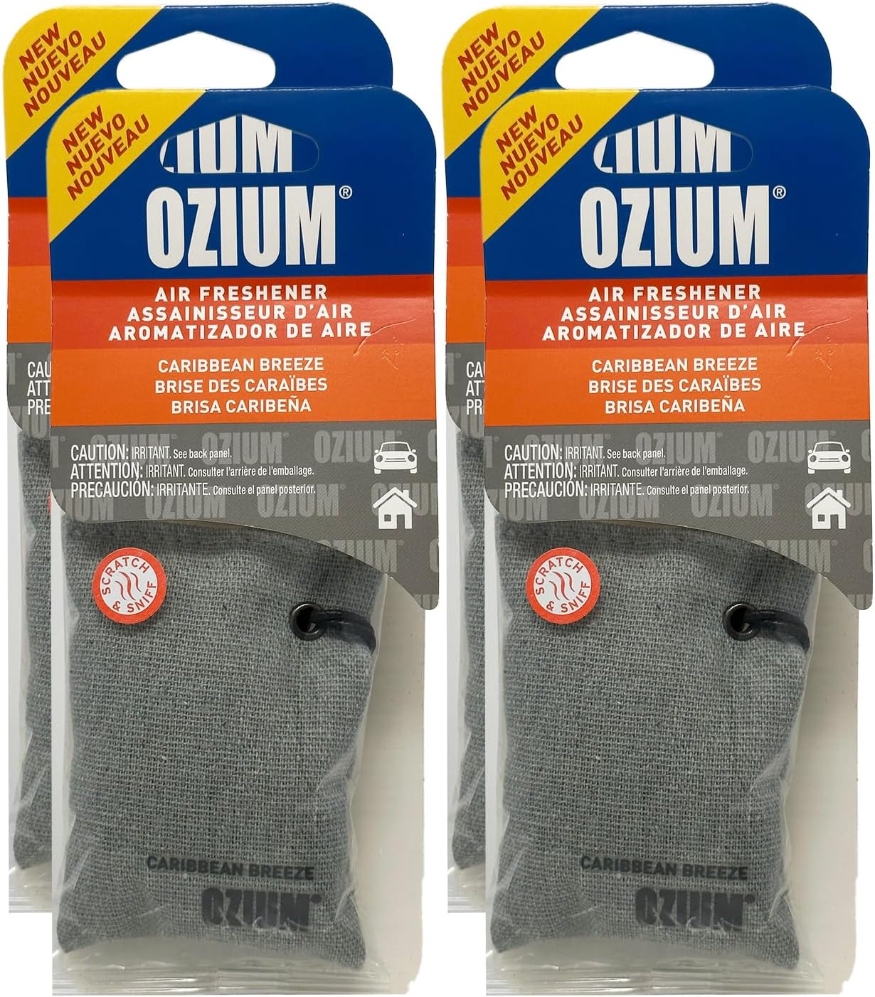 Ozium Scented Sachet Car Air Fresheners and Odor Eliminator for Car, Home Closets, Shoes, and Suitcases (Caribbean Breeze, 4 Packs)