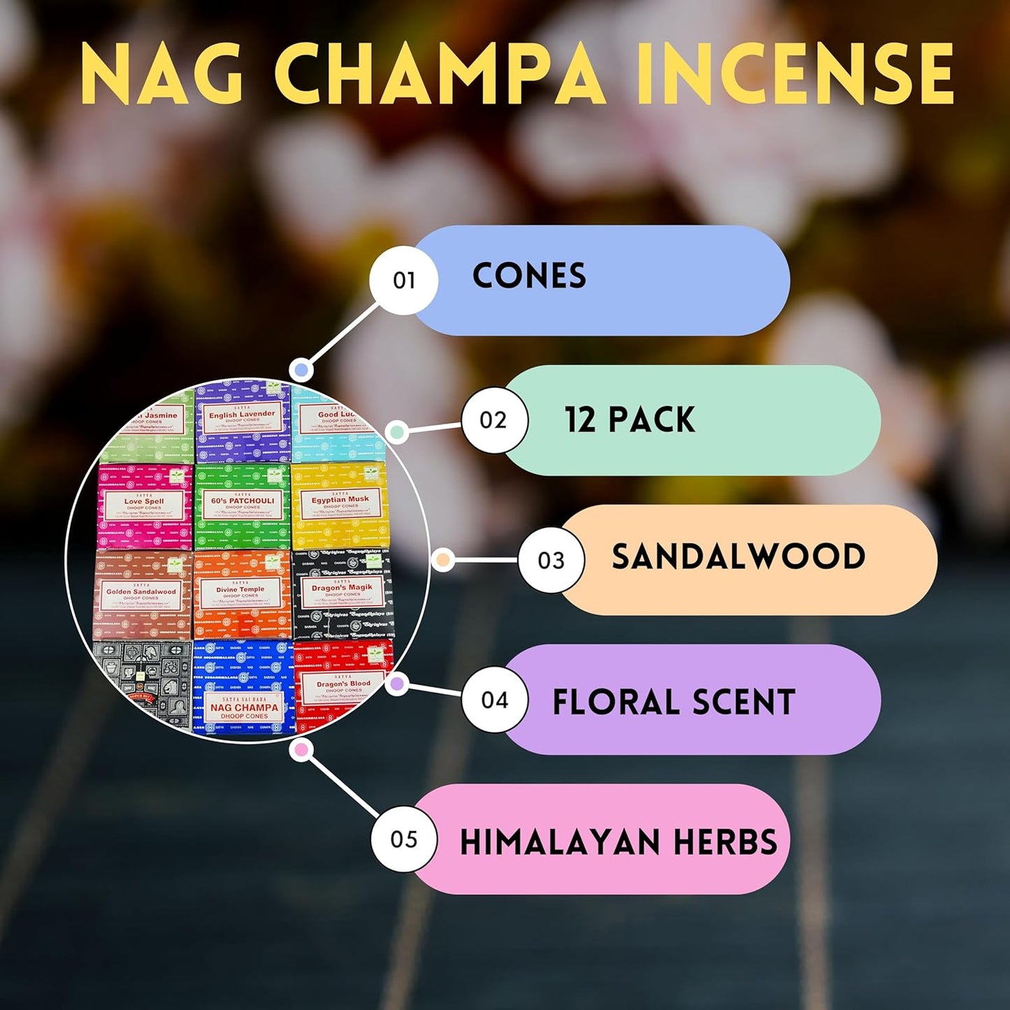 Satya Sai Baba Nag Champa Incense Dhoop Cones for Meditation, Yoga and Stress Relief - 12 Pack, 144 Cones with Natural Fragrance