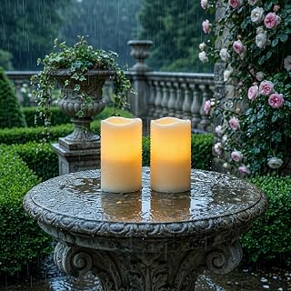 5plots 3" X 5" Outdoor Waterproof Candles, Battery Operated Led Ivory White Flameless Candles with 10-Key Remote & Timer for Indoor Home Lantern Holiday Decor, Set of 2