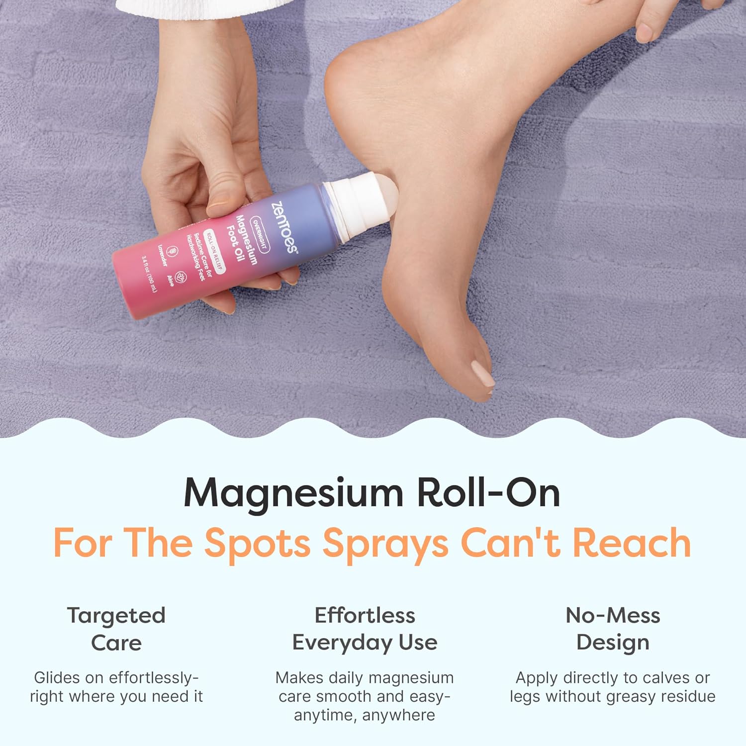 ZenToes Magnesium Oil for Feet | Targeted Tension Relief Roller Ball for Restless Legs & Feet | Magnesium Spray Alternative for Restful Sleep | Lavender & Mint Scent | 3.4oz