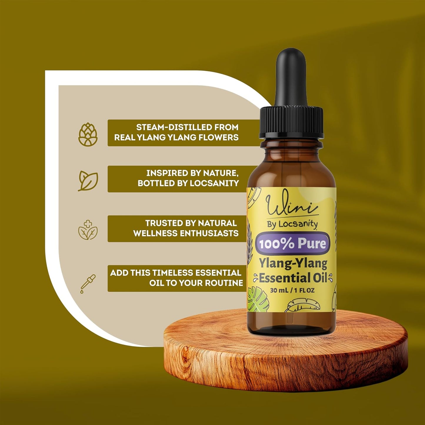 WINI by Locsanity Ylang-Ylang Essential Oil with Glass Dropper | 100% Pure & Natural Ylang-Ylang Diffuser Oil | Premium Grade Essential Oils for Skin Care, Aromatherapy, Hair & Scalp, Massage | 30ml