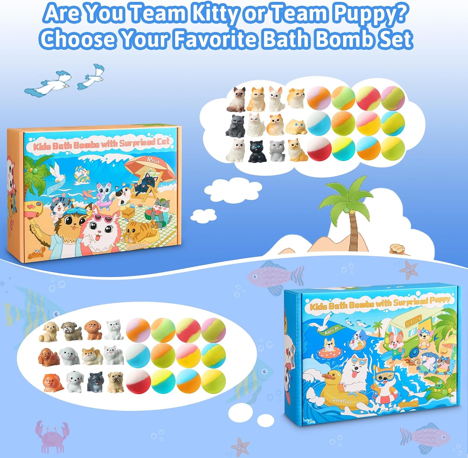 Bath Bombs for Kids with Surprise Inside, 24 Pack Kids BathBombs with Puppy & Cat Toys, Child-Safe Natural Bath Bombs with Toys Inside for Girls and Boys, Birthday Party Favors