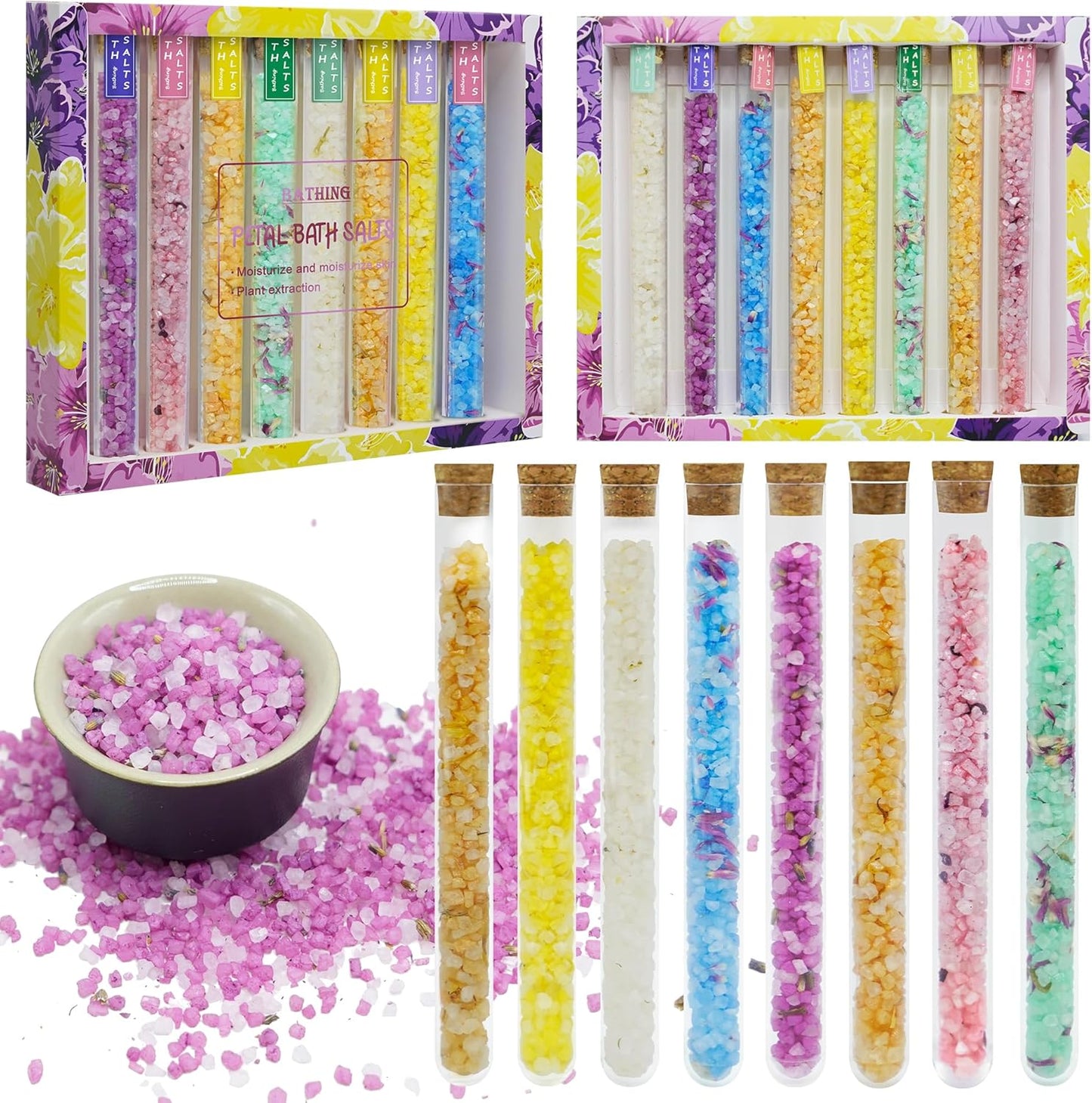 Bath Salts for Women Relaxing, Anniversary Birthday Gift Set, Individually Wrapped, with Dead Sea Salt, Essential Oil, Minerals and Dried Flower, Spa Bath & Foot Soak, 8 Scents, 8 oz, Travel Companion