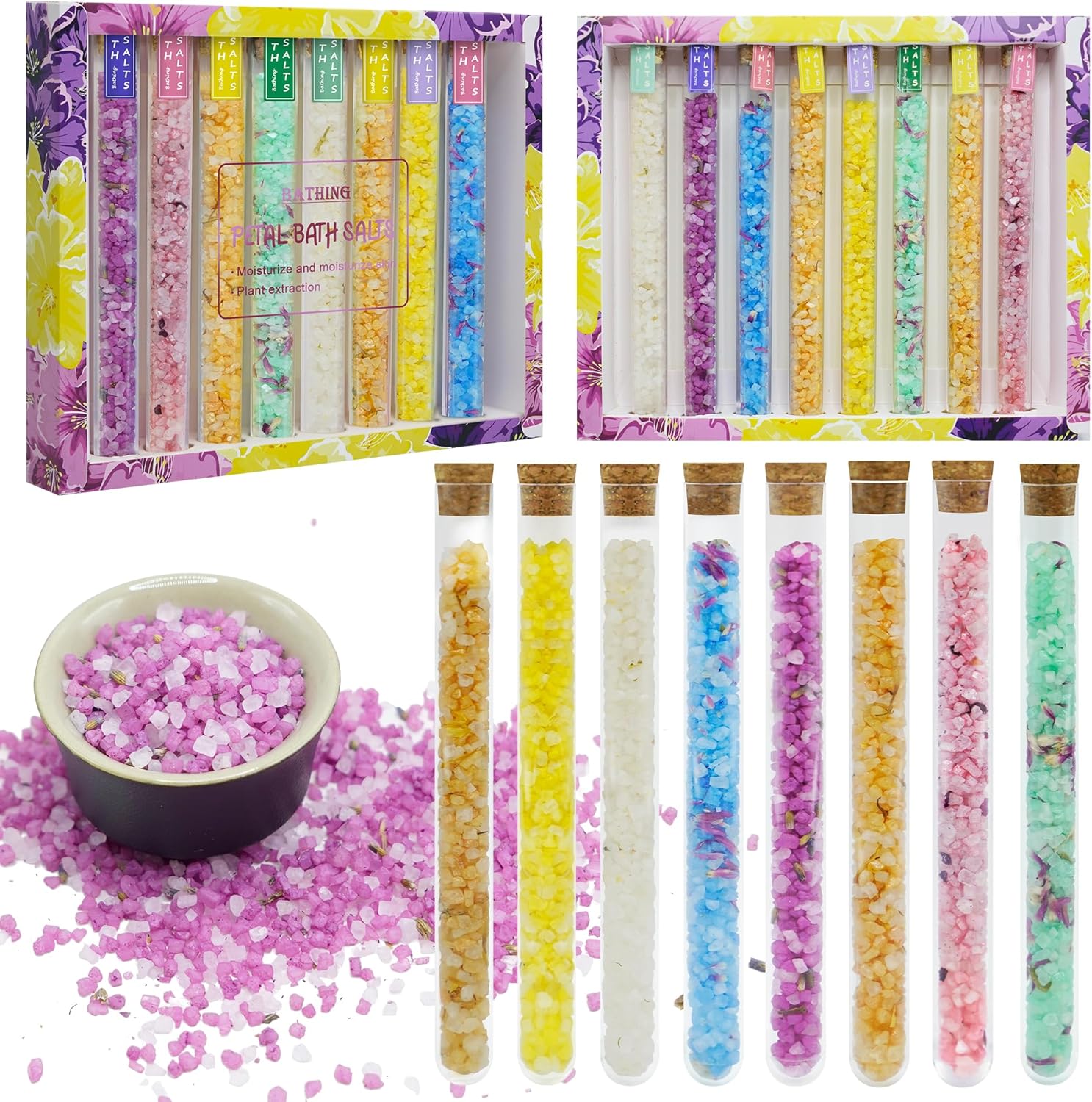 Bath Salts for Women Relaxing, Anniversary Birthday Gift Set, Individually Wrapped, with Dead Sea Salt, Essential Oil, Minerals and Dried Flower, Spa Bath & Foot Soak, 8 Scents, 8 oz, Travel Companion