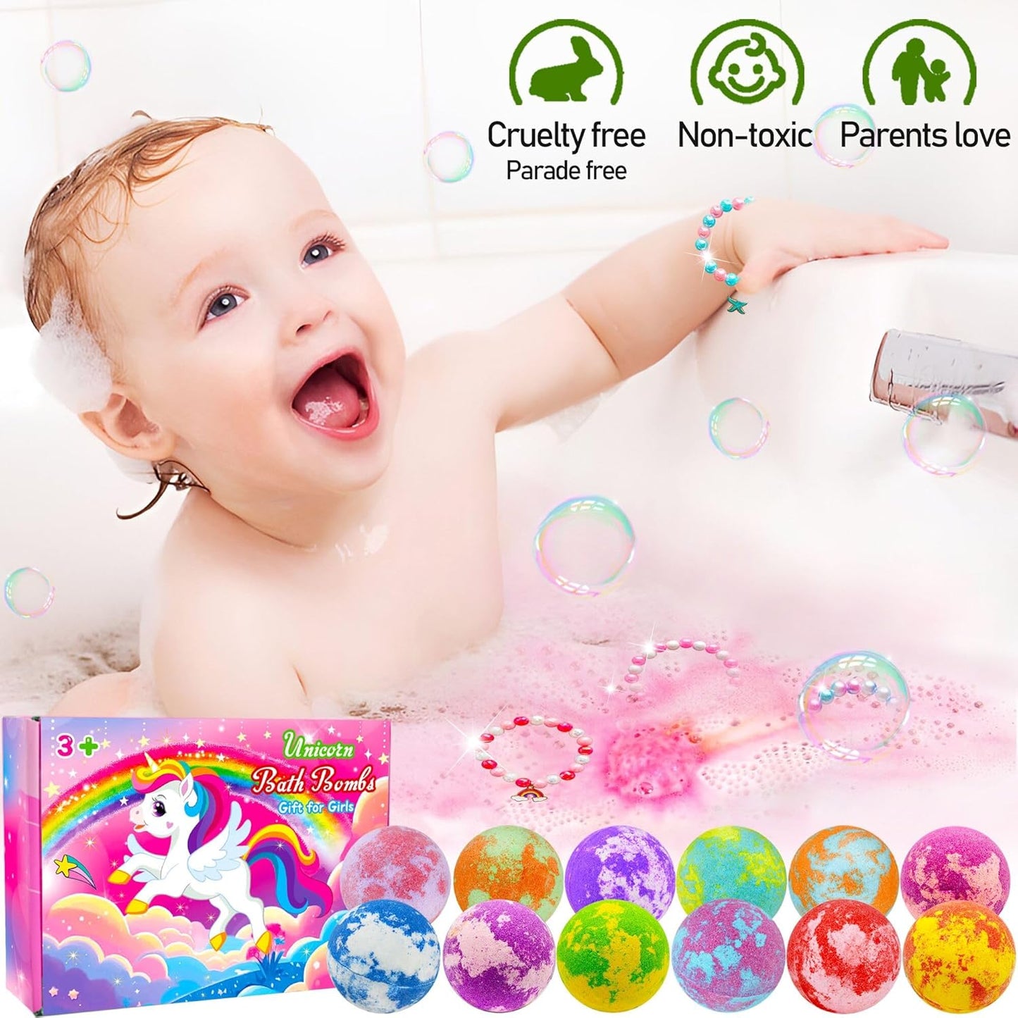 Unicorn Bath Bombs for Kids Girls with Toys Surprise Jewelry Inside Gift for Girls 3 4 5 6 7 8 Years Old Birthday Gifts Ideas Easter Gifts for Girl Easter Basket Stuffers Egg Fillers Christmas Gift