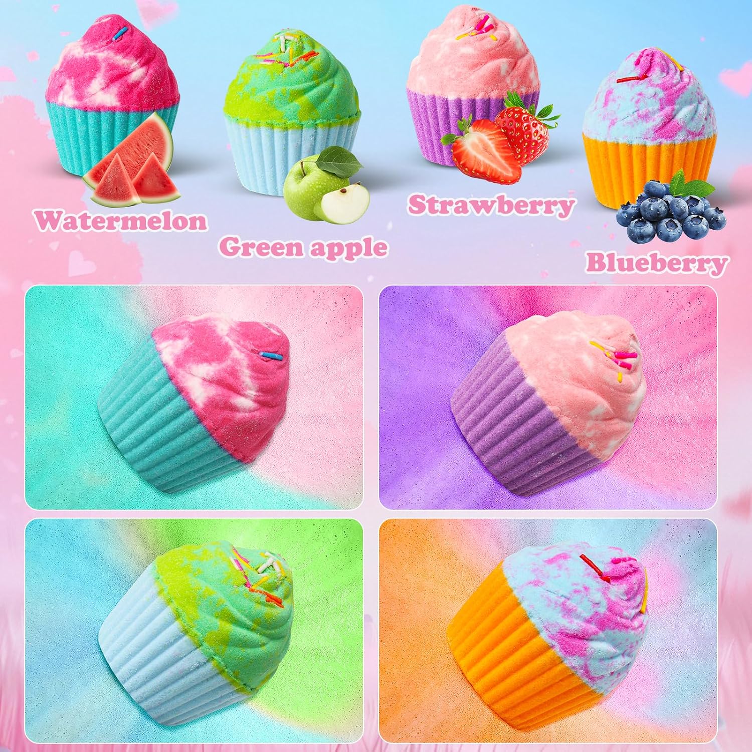 Bath Bombs for Kids with Surprise Jewelry Toys Inside, 8 Cupcake Bath Bombs Gifts Set, Girls, Teens, Kids Birthday Christmas Gift, Handmade Fizzy Bubble Spa Bath Ball for Girls Daughter Granddaughter