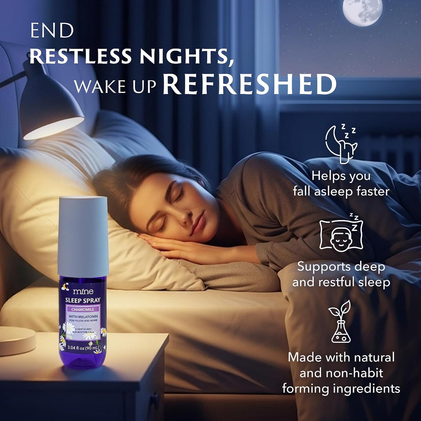 Lavender & Chamomile Inspired Sleep Spray with Melatonin – Natural Pillow Mist for Relaxing Sleep, Calming Bed Spray for Adults, Lavender Pillow Mist