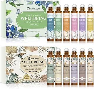 Essential Oils Roll On Set 12 Pack -(Calm, Renew, Soothe, Dream, Head Ease, Frankincense & Myrrh) Relaxation Self Care Gifts,Aromatherapy Oil with Roller Ball - Stress Relief Gifts for Women and Men