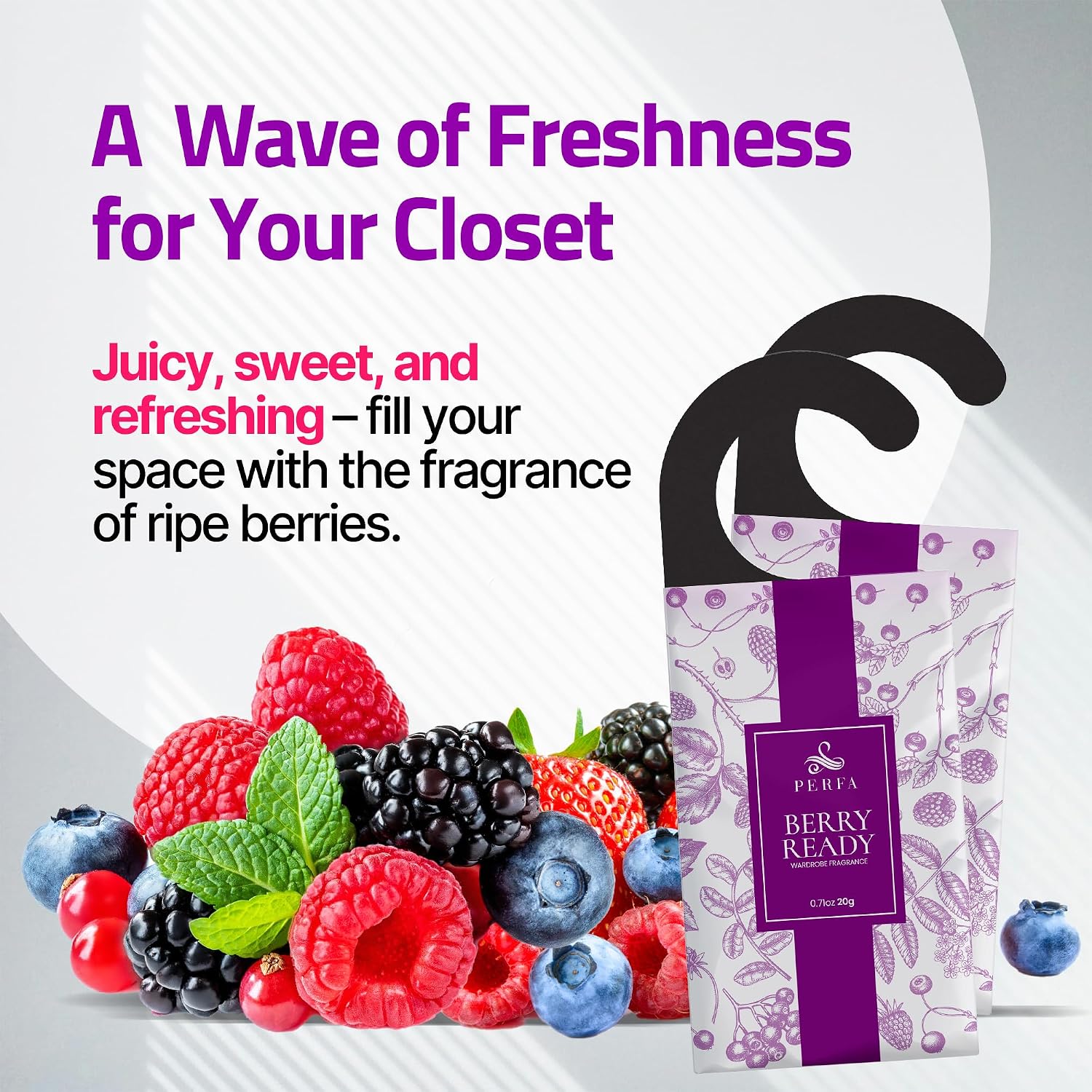 Closet Deodorizer for Women (12-Pack) | Berry Closet Freshener | Small Space Air Freshener For Wardrobe, Closets, Drawers, Small Spaces | Long-Lasting Drawer Sachets | Scented Air Freshener | By Perfa
