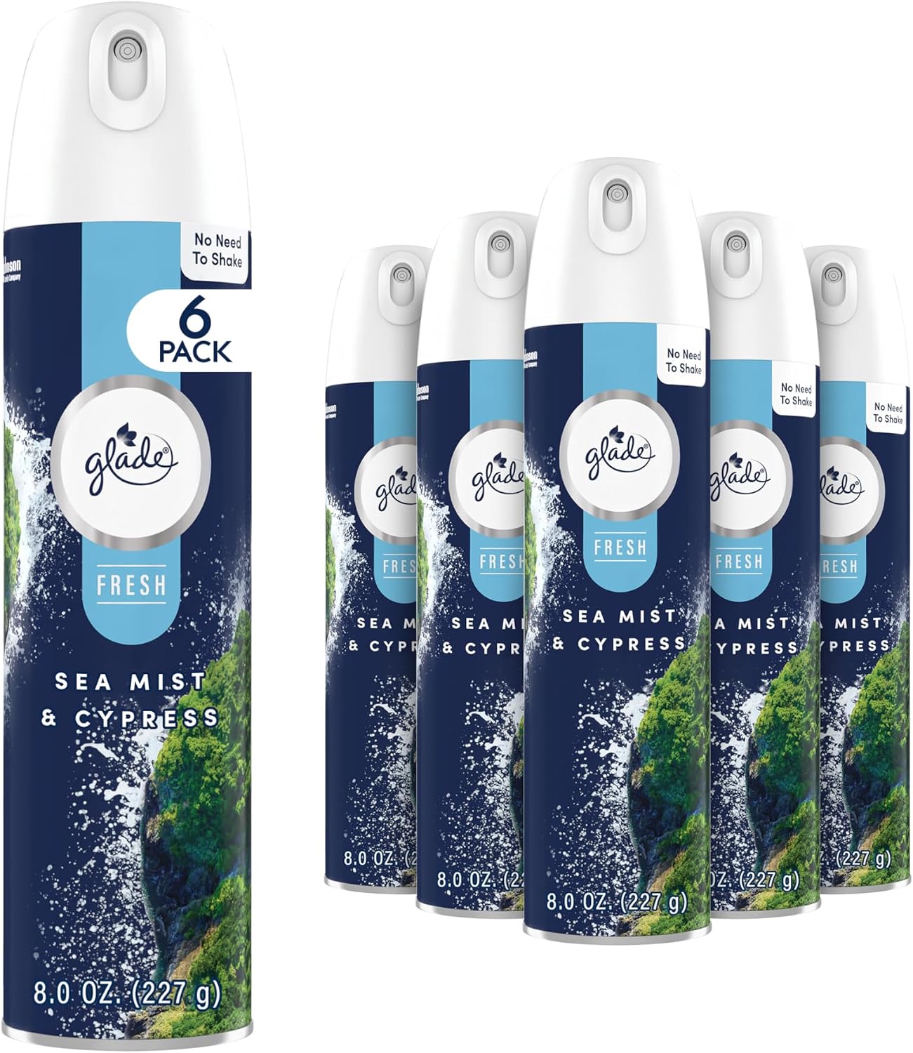 Glade Air Freshener Room Spray, Sea Mist & Cypress, Odor Fighting to Deliver Long Lasting Freshness, 8 Oz, 6 Count