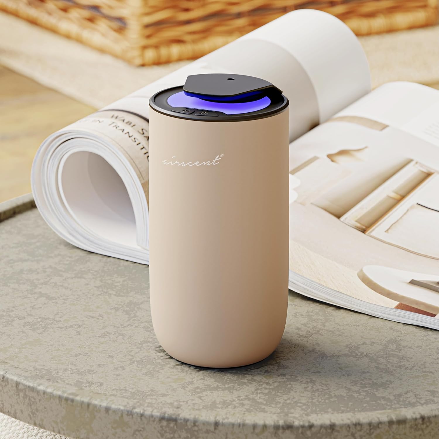 The AirScent Mini Waterless Diffuser for for Homes, Offices, Spas and Hotels - Gold Finish - Fragrance Oil Aromatherapy Diffuser for Aesthetic Scenting -15 mL Capacity - Night Light Feature