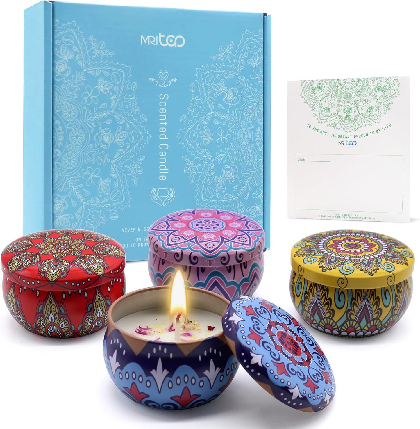 Scented Candles Gift Set for Women 4 Pack Soy Wax Candles with Dried Flowers Reusable Tin Aromatherapy Relaxation Gift for Birthday Mothers Day Valentines Day