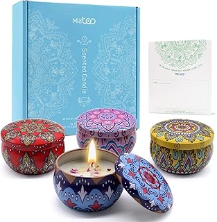 Scented Candles Gift Set for Women 4 Pack Soy Wax Candles with Dried Flowers Reusable Tin Aromatherapy Relaxation Gift for Birthday Mothers Day Valentines Day