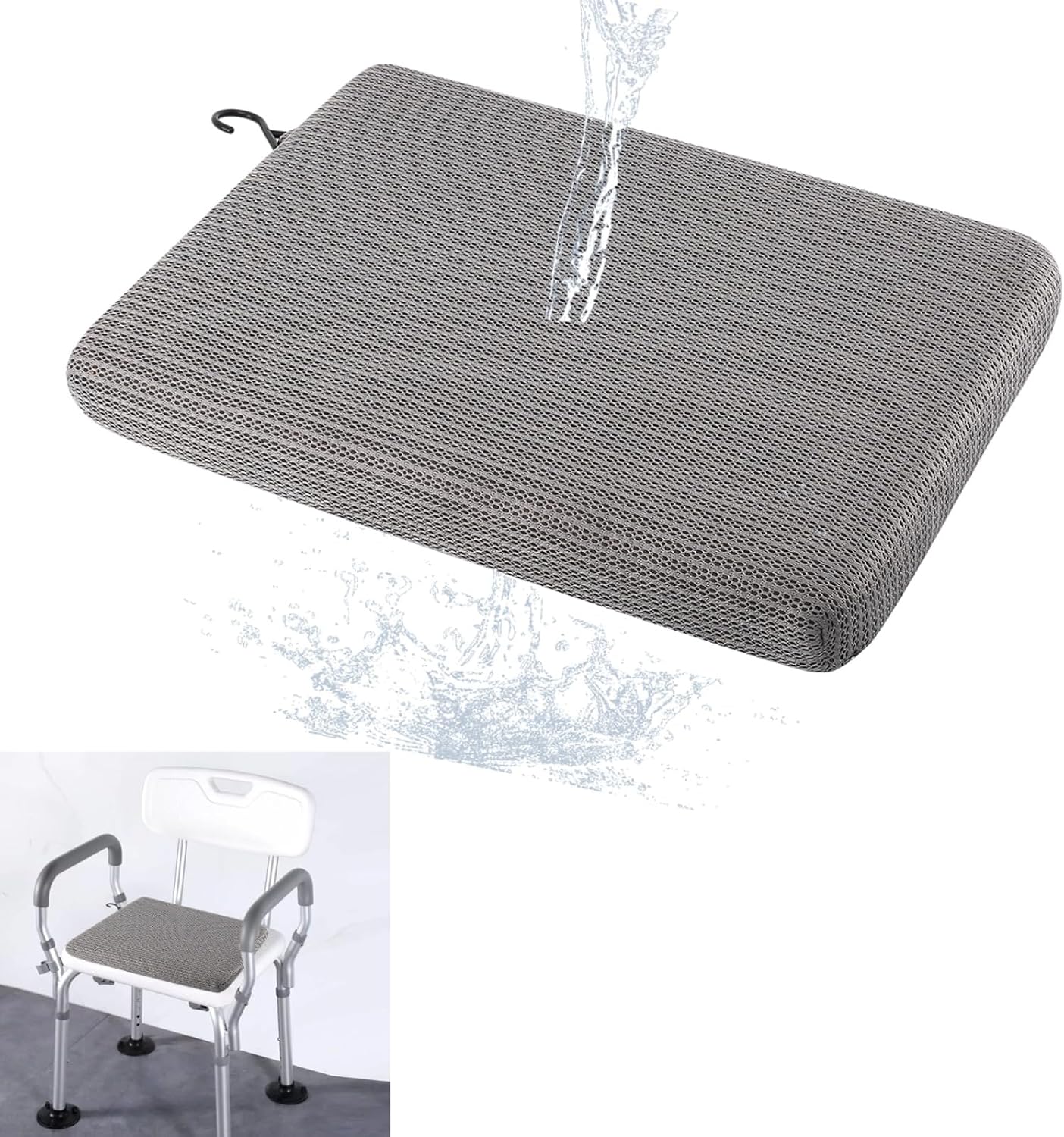Shower Seat Cushion, Bath Chair Cushion, Bathtub Cushion for Soaking Tub, Non Slip Pad, Shower Safety Mat, Sauna Seat Cushion (Grey)