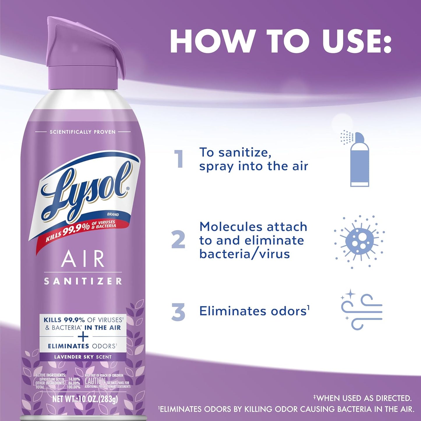 Lysol Air Sanitizer with Bacterial Odor Eliminator for Home & Office, Air Freshener Alternative, Simple Fresh + Cotton Blossom + Lavender Sky, 10 oz (Pack of 3)