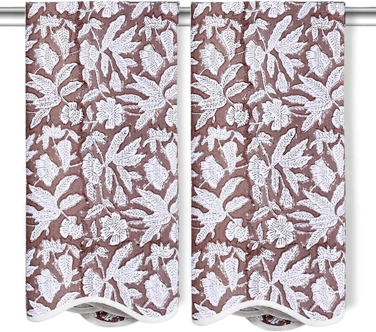 Ridhi Hand Block Print Cotton Bath Towel, Oak Brown, 27x54 in, 2-Pack