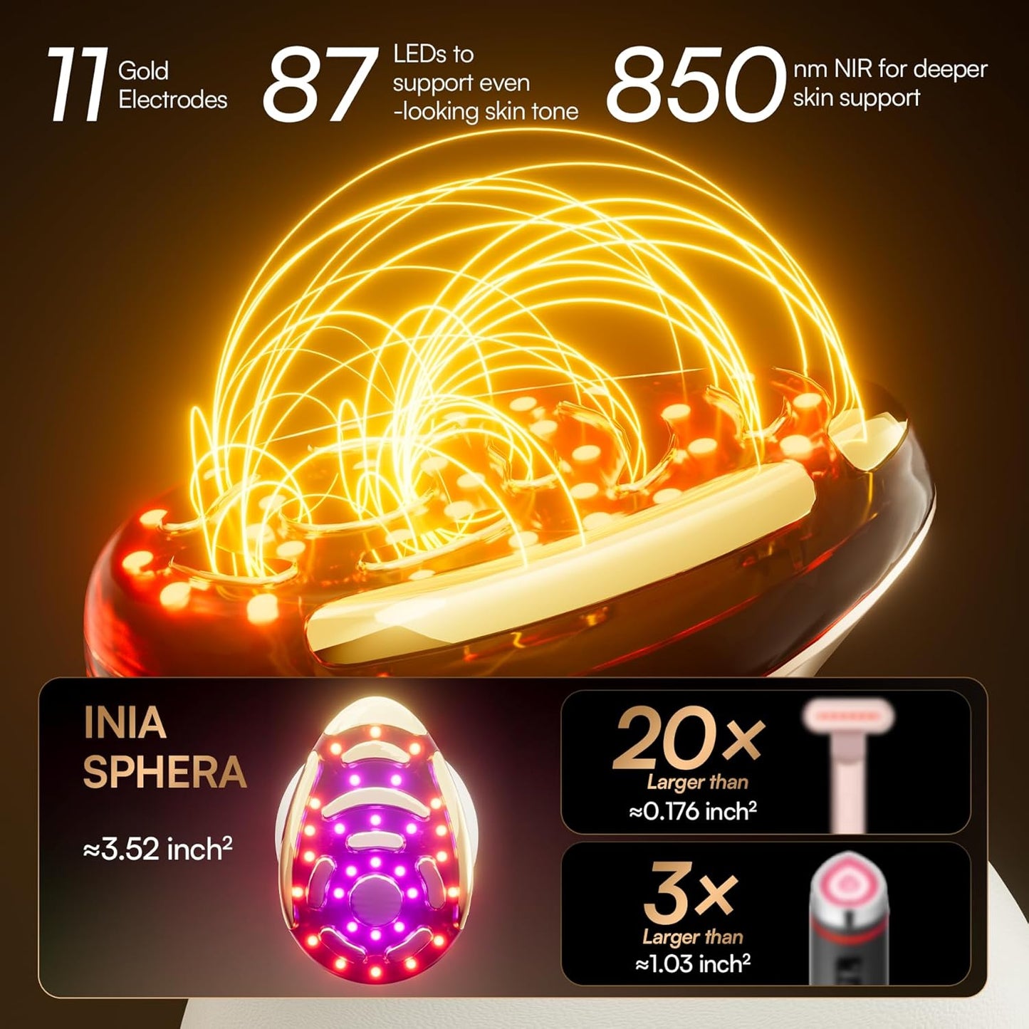 INIA SPHERA Upgraded 8-in-1 Microcurrent Facial Device for Face & Neck – Red Light, Thermal & Cooling Beauty Tool, 5 Custom Modes, At-Home Skin Stimulation & Glow Care Skincare Tool