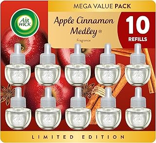 Air Wick Plug-In Scented Oil Refills, 10 Count, Apple Cinnamon Medley (Fall), Air Freshener, Essential Oils, Eco Friendly