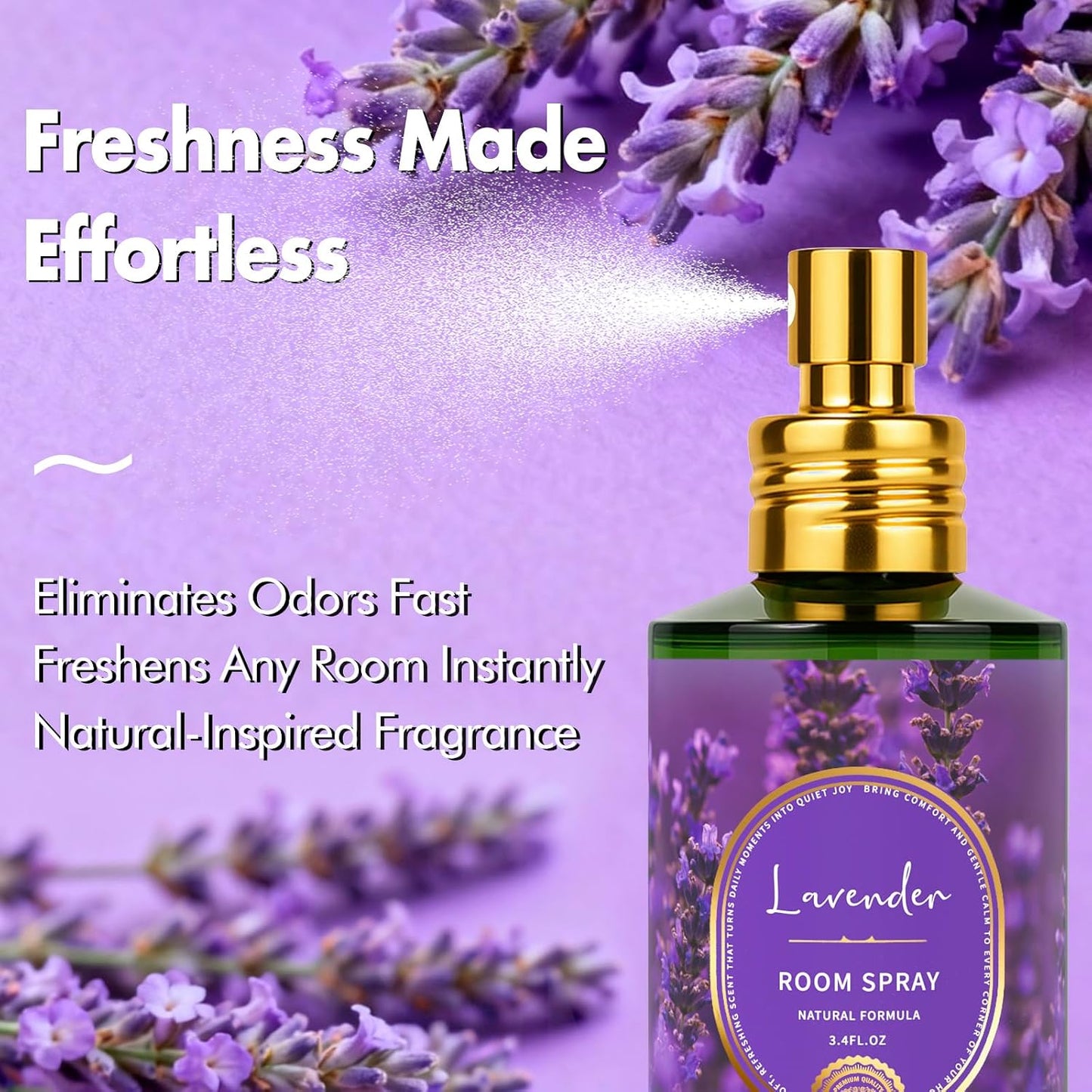 Lavender Room Spray 2 Pack, 3.4oz/100ml Each – Long-Lasting Air Freshener & Odor Eliminator for Home, Bathroom, Bedroom & Office, Concentrated Room Spray