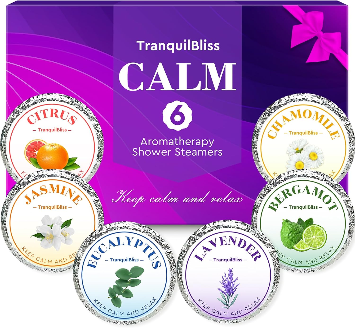TranquilBliss Shower Steamers, 6 Pack Shower Tablets with Natural Fragrance, Self Care & Relaxation, Mother's Day, Individually Packaged, Valentine's Day Shower Steamers for Women