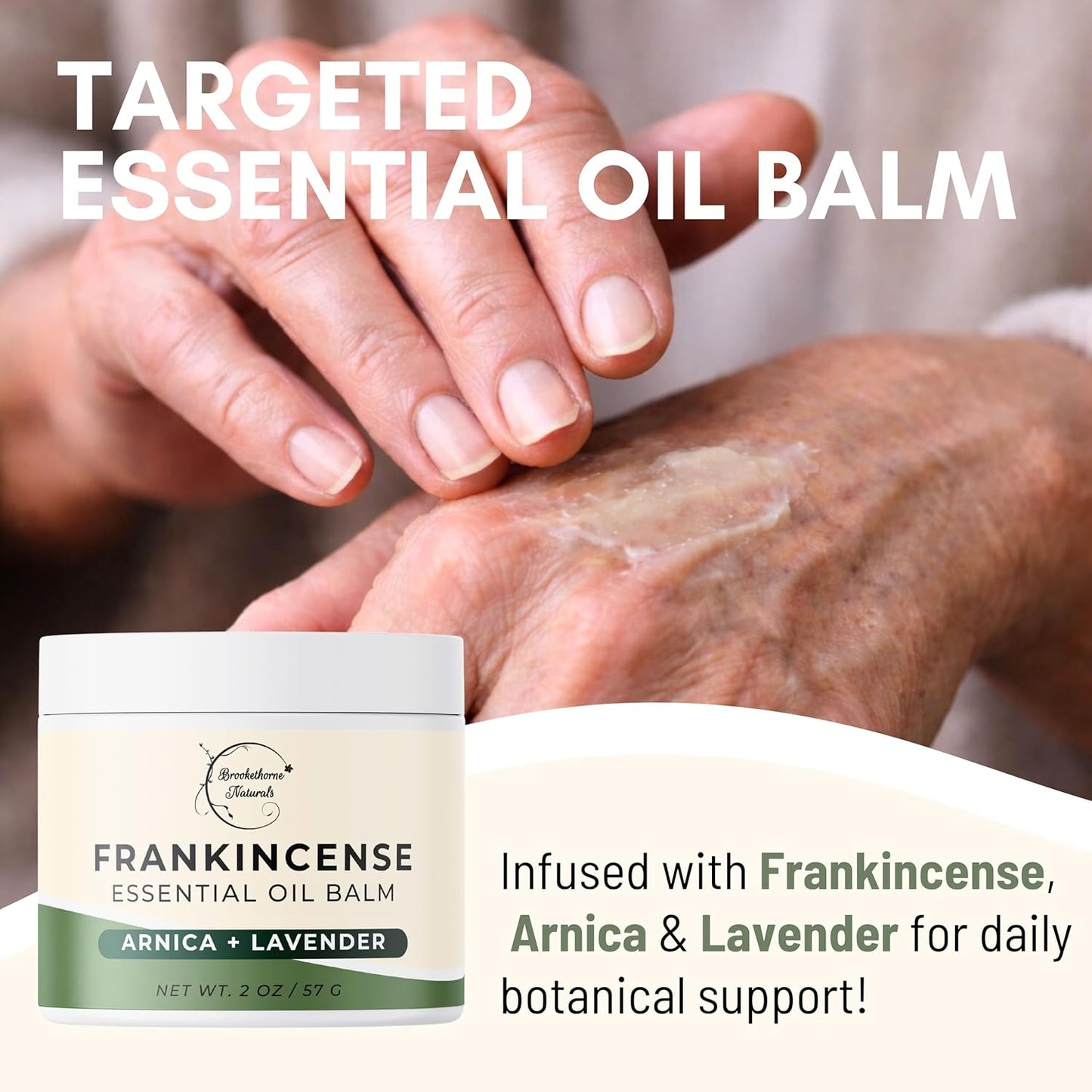 Brookethorne Naturals Frankincense Balm | Frankincense Essential Oil Balm for Skin Hydration | Soothing Muscle & Joint Support | Boswellia Extract, Arnica Montana, Castor Oil & Lavender 2oz