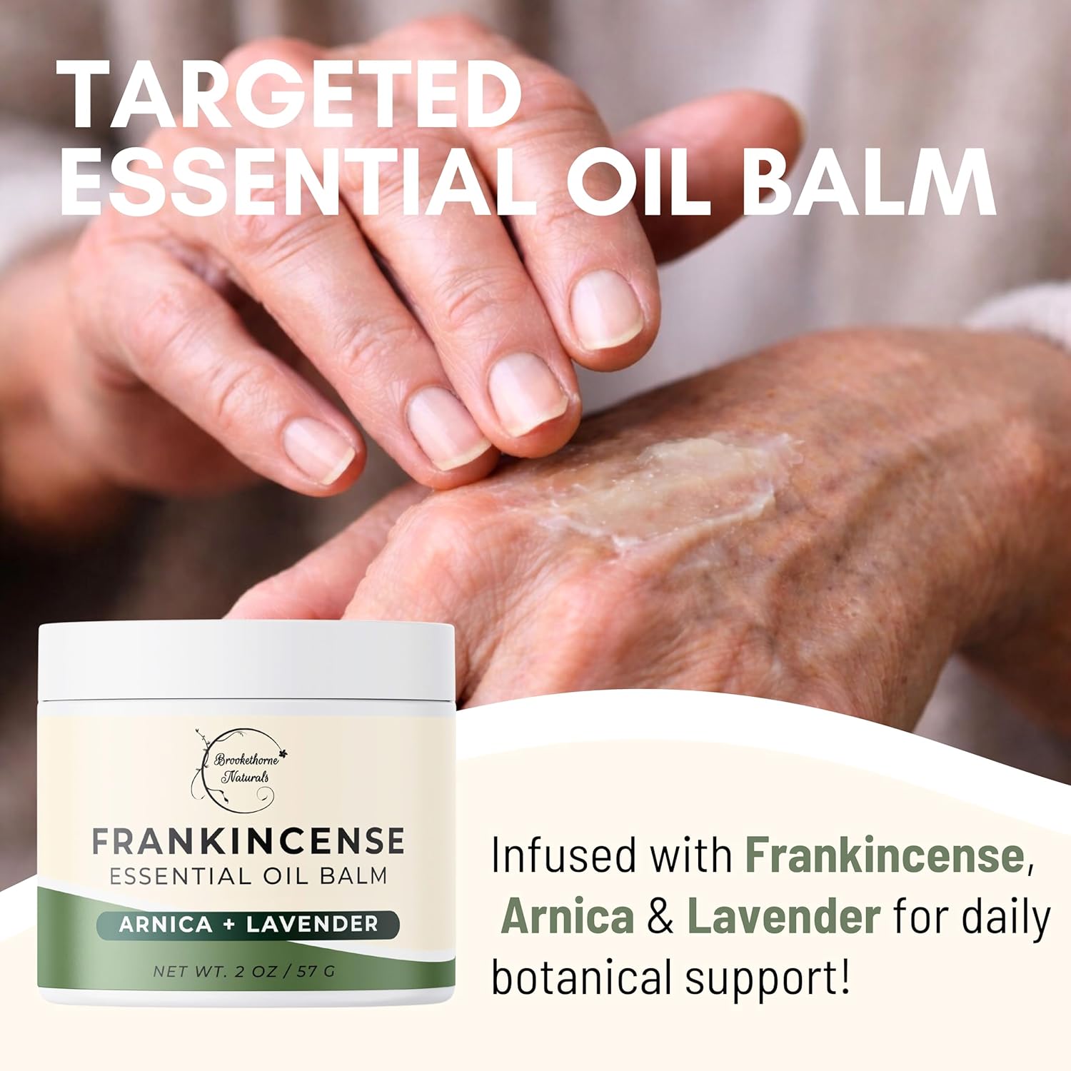 Brookethorne Naturals Frankincense Balm | Frankincense Essential Oil Balm for Skin Hydration | Soothing Muscle & Joint Support | Boswellia Extract, Arnica Montana, Castor Oil & Lavender 2oz