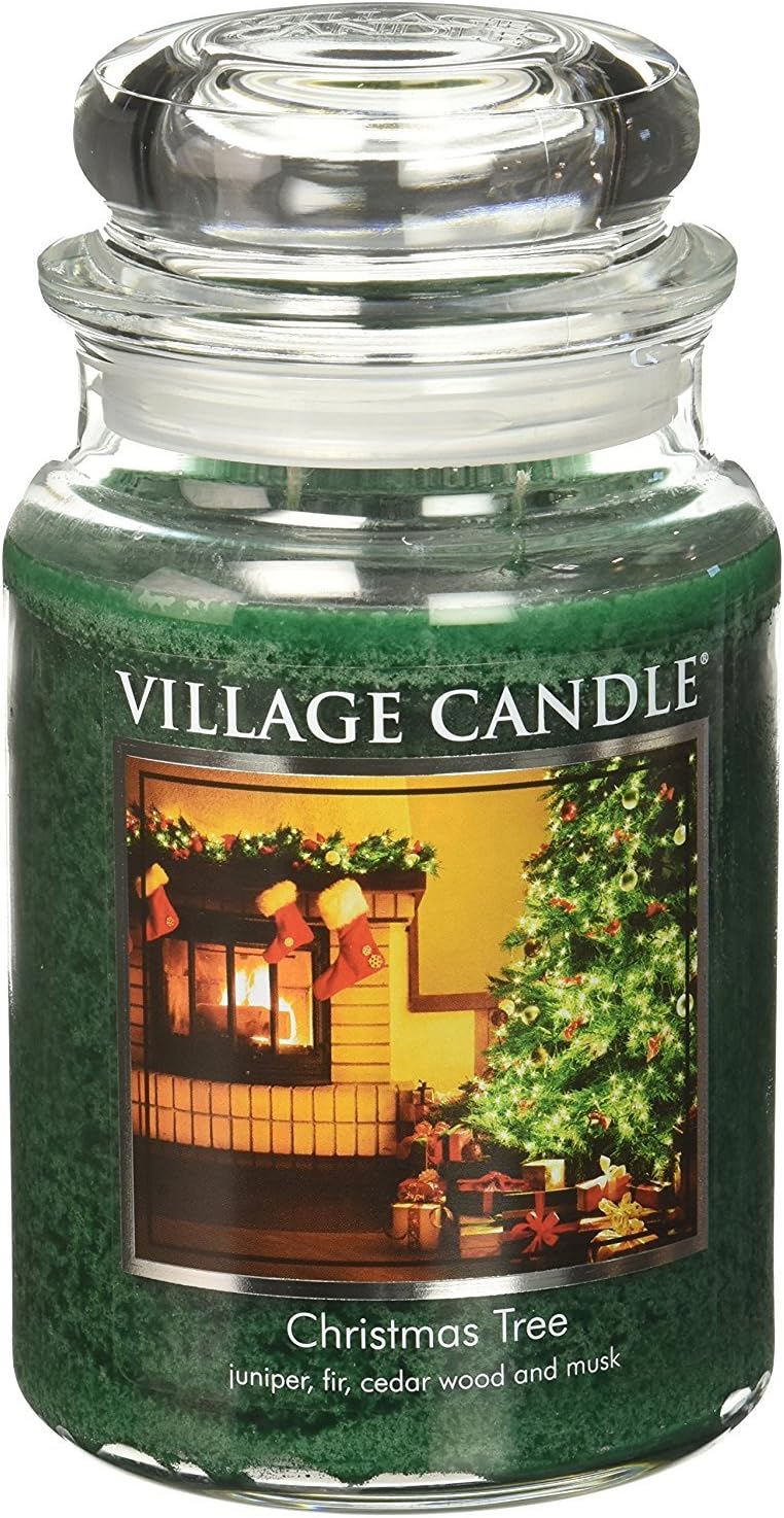 Village Candle Christmas Tree Large Glass Apothecary Jar Scented Candle, (26oz), Green
