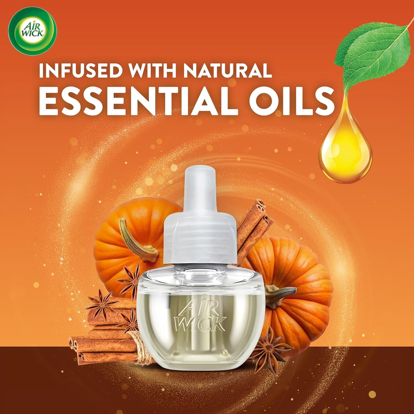 Air Wick Plug-In Scented Oil Refills, 4 Count, Pumpkin Spice, Air Freshener, Essential Oils, Eco Friendly