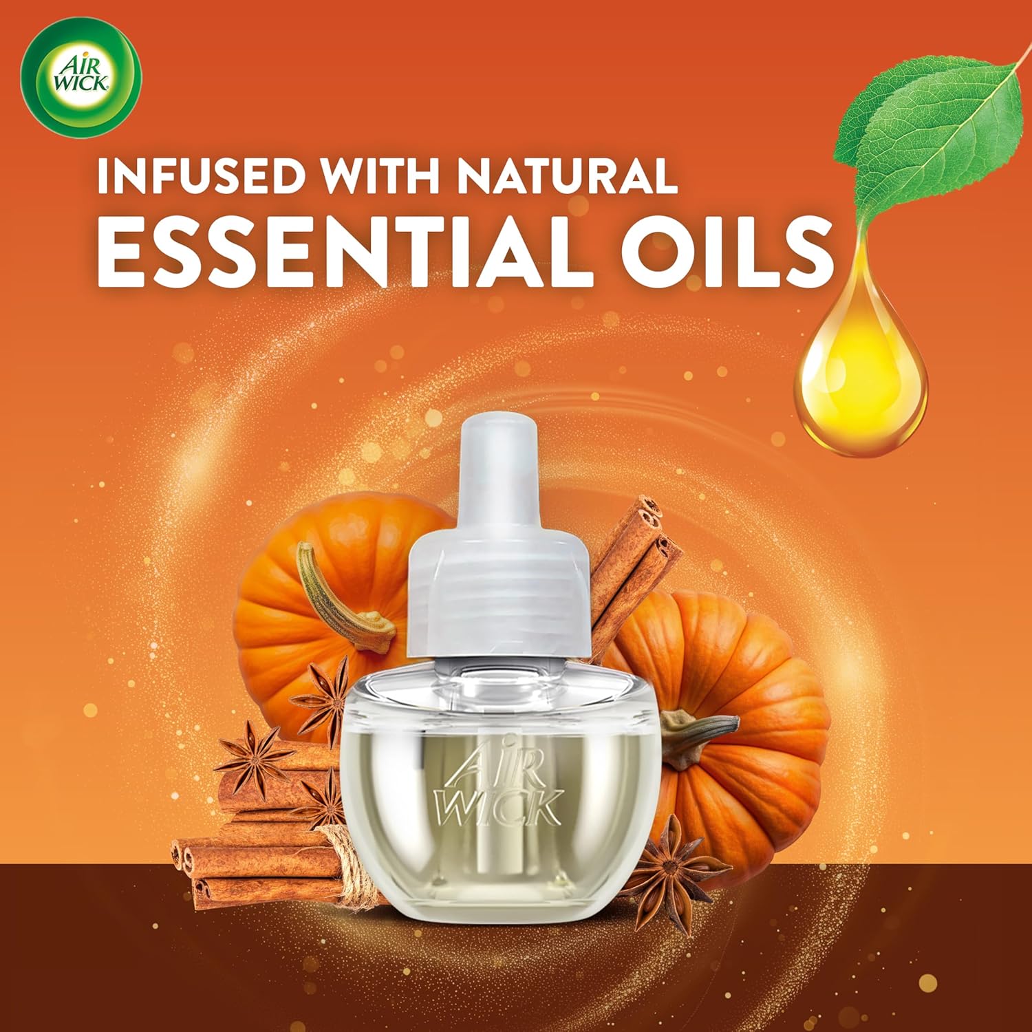 Air Wick Plug-In Scented Oil Refills, 4 Count, Pumpkin Spice, Air Freshener, Essential Oils, Eco Friendly