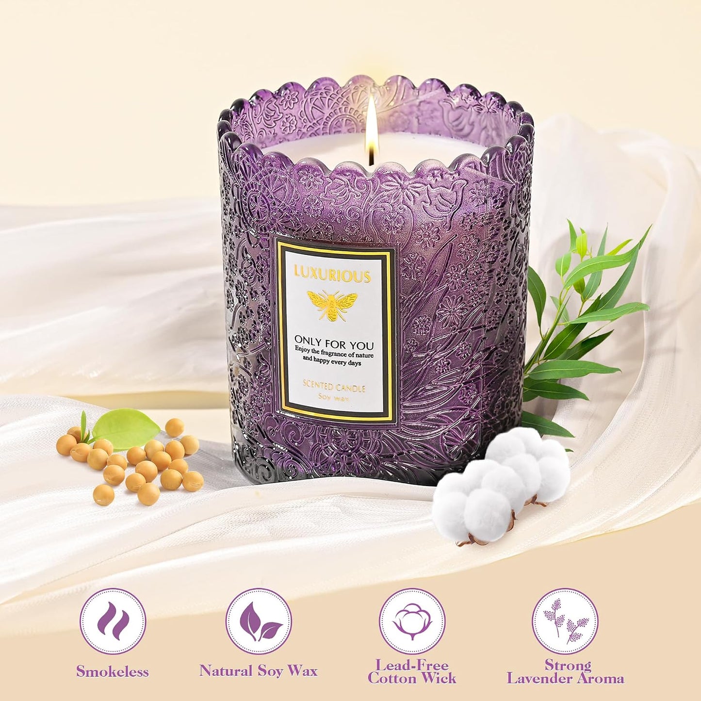 Lavender Eucalyptus Scented Candle, Candles for Home Scented, Mothers Day Gifts for Mom, Candles for Women, Lavender Candle, Natural Soy Wax, 7 oz 40 Hours
