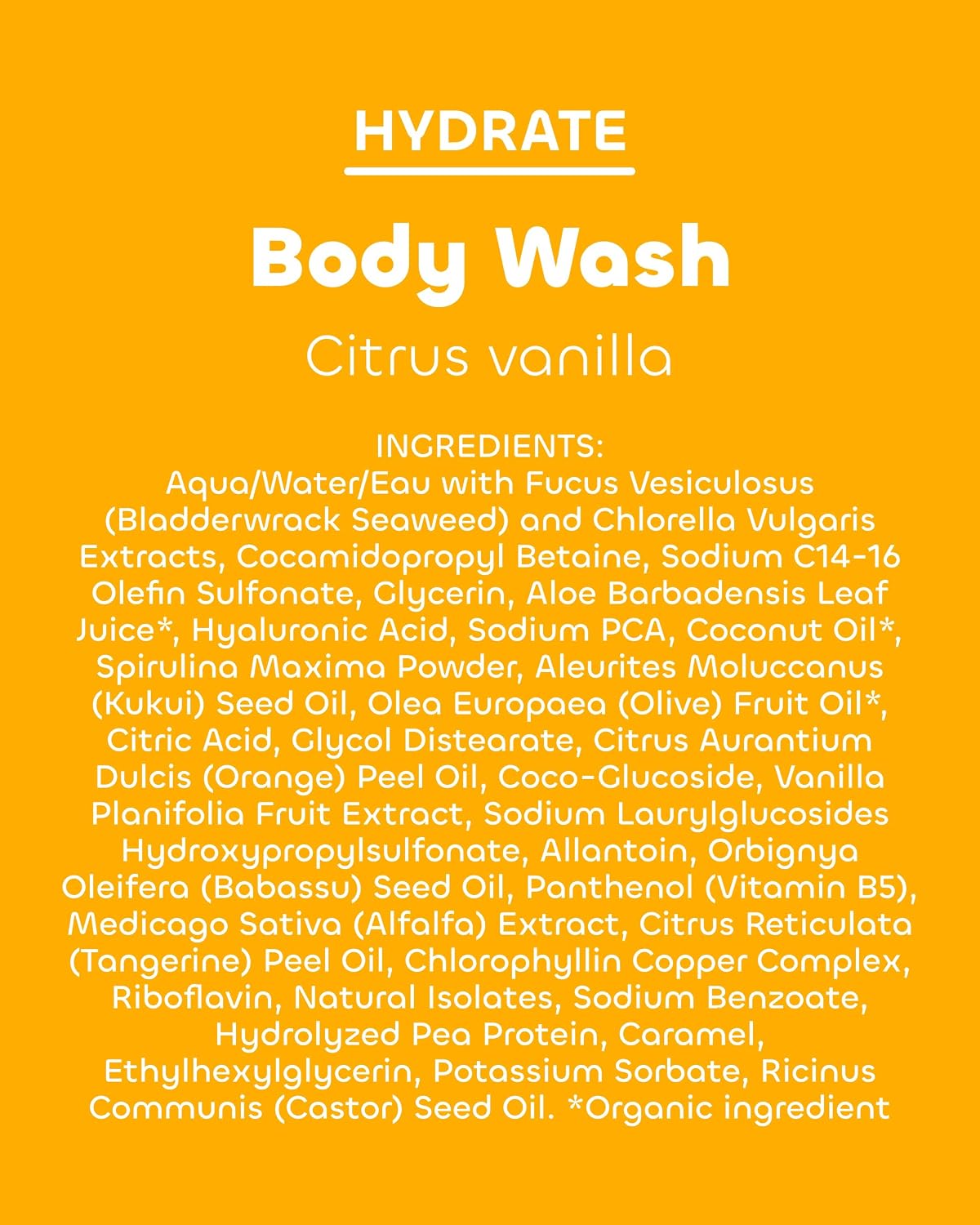Seaweed Bath Co. Hydrate Body Wash - Citrus Vanilla - Foaming Shower Gel Cleanser with Natural Ingredients - Vegan, Paraben and Sulfate Free - For Women and Men - 12 oz