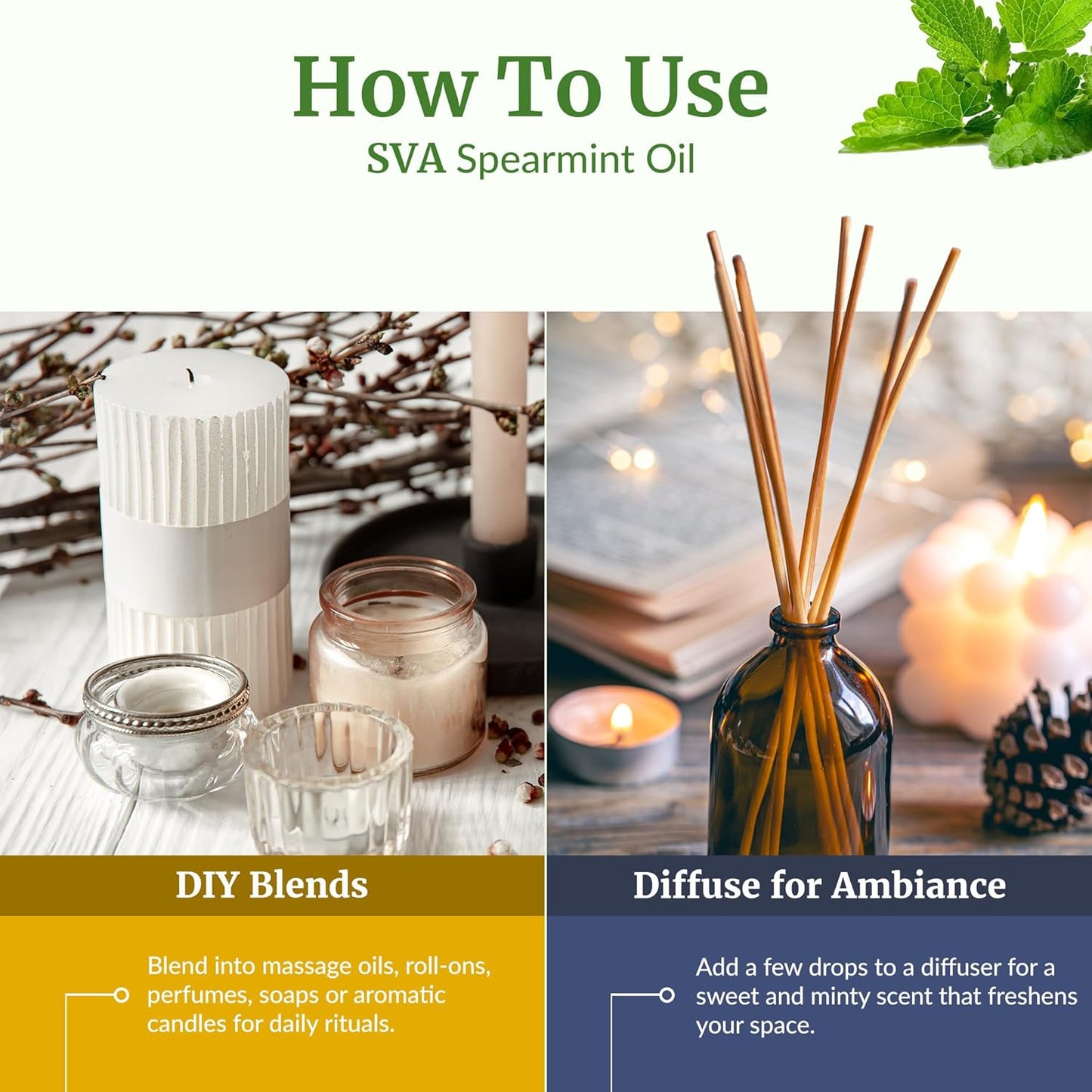 SVA Spearmint Essential Oil 4 Oz with Dropper 100% Pure Natural Undiluted Premium Therapeutic Grade Oil for Diffuser, Aromatherapy, Face, Body & Hair Care