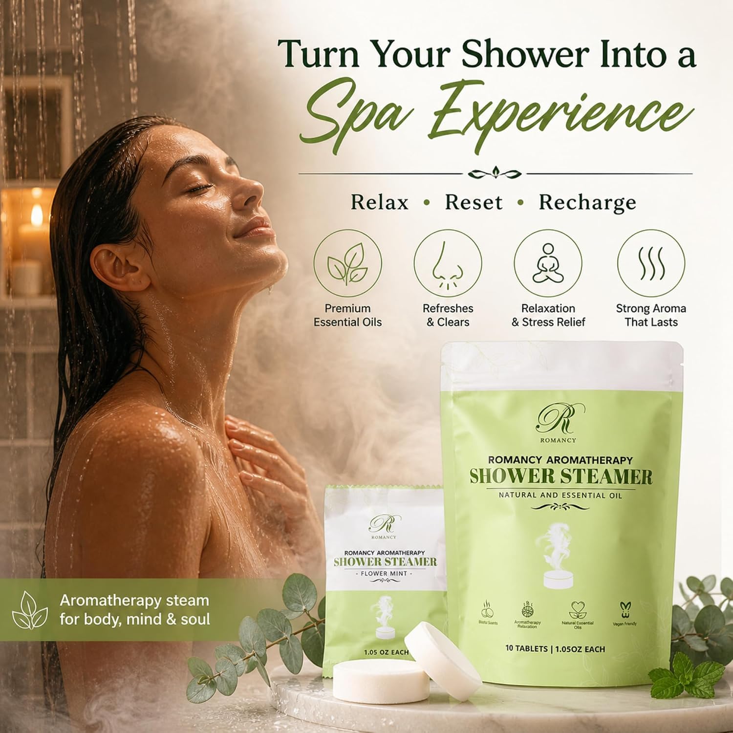 Shower Steamers 10 Pack, Eucalyptus Mint Citrus Shower Bombs Aromatherapy | Eucalyptus, Mint, Citrus & Sea Salt • Aromatherapy Shower Steamers • Home Spa Experience • 10 Pack