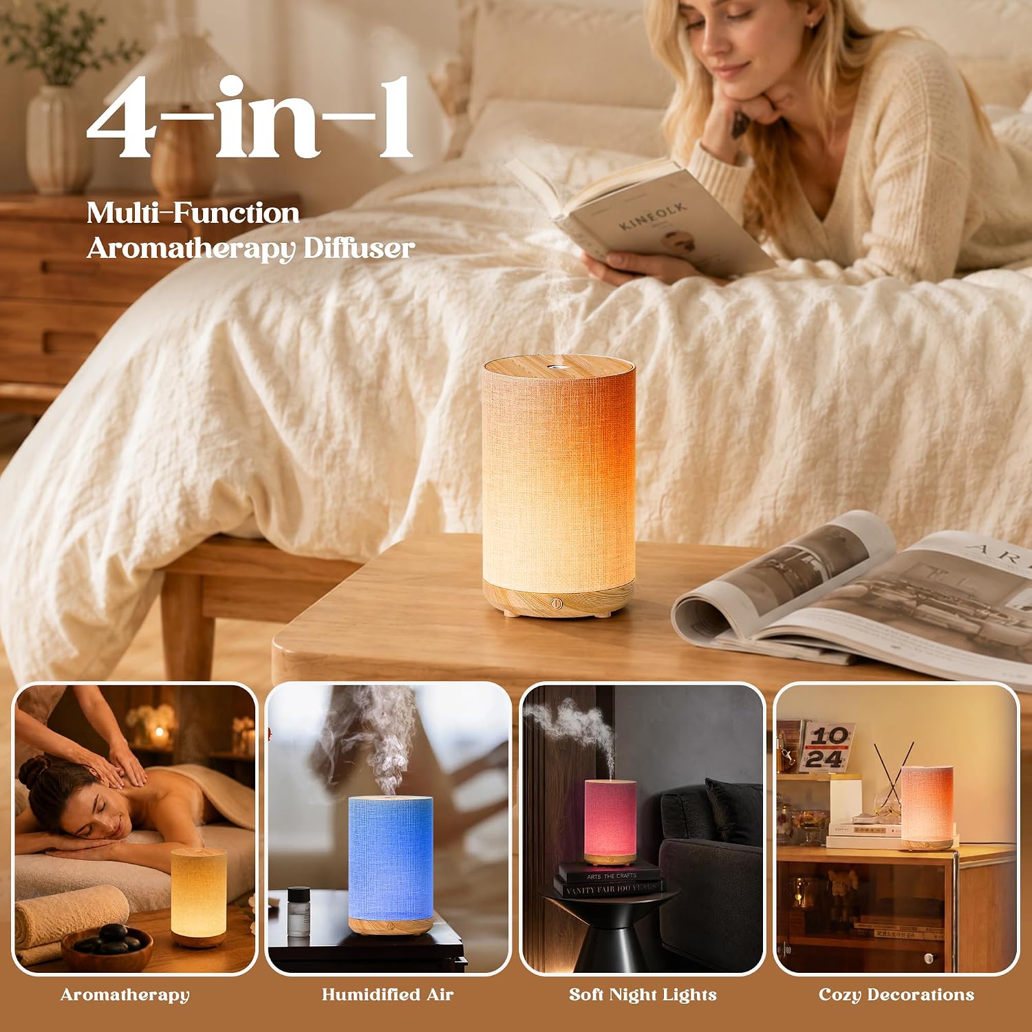Essential Oil Diffuser with Fabric Cover, Small Portable Aroma Diffuser for Home 120ml, Ultrasonic Aromatherapy Oil Diffuser with 7 Colors LED, Auto Shut-Off Function, Mini Humidifier for Bedroom