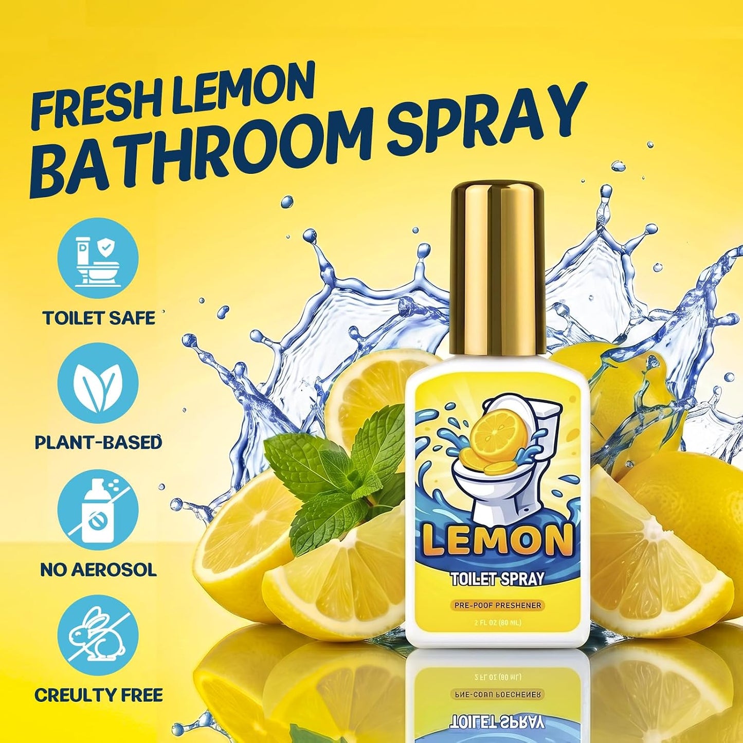 Bathroom Toilet Spray for Poop, Lemon Odor Eliminator 2 Pack 4 Fl Oz | 100% Natural Plant Essential Oil, Up to Up to 240 Uses