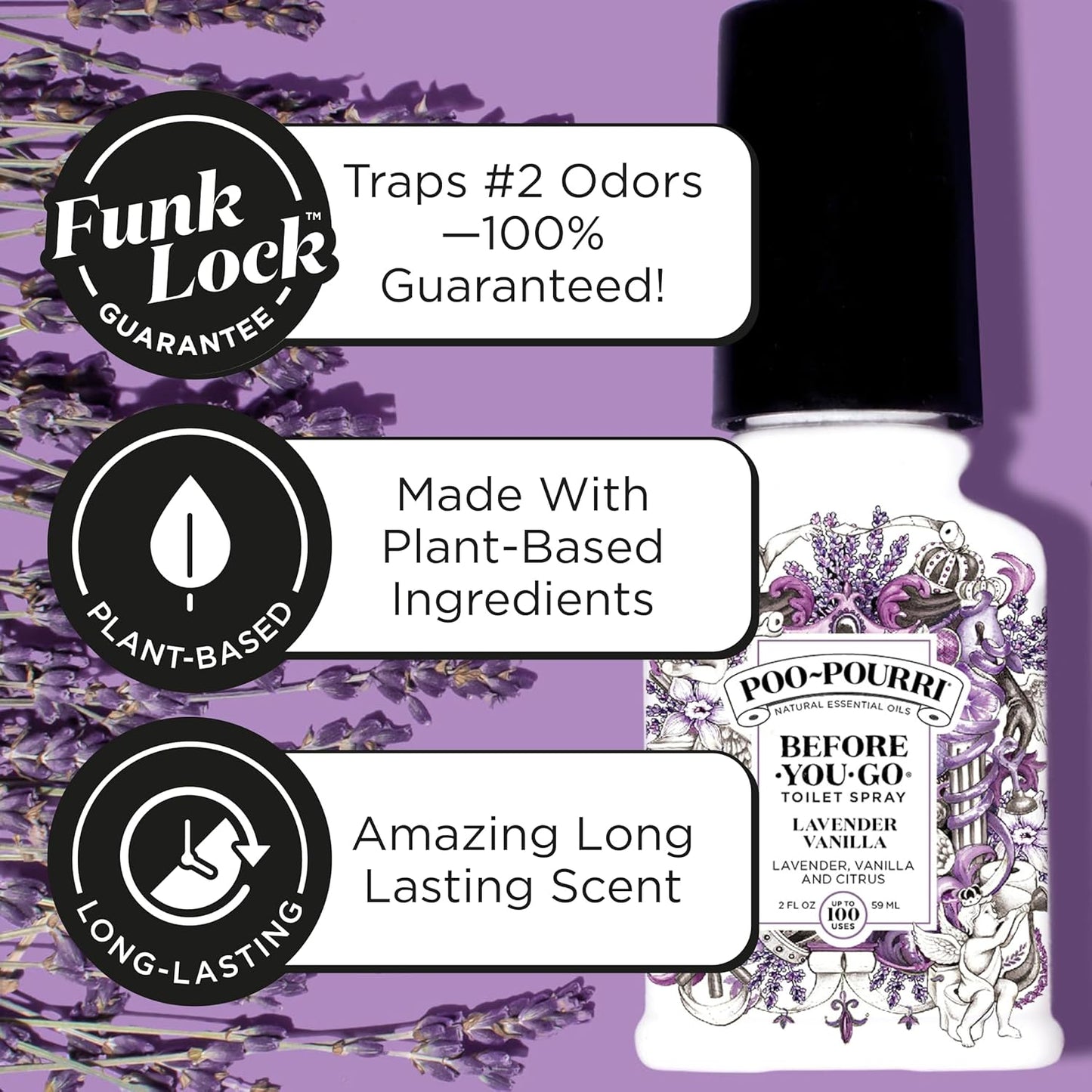 Poo~Pourri Lavender Vanilla, Lavender + Vanilla + Citrus, Before-You-Go Toilet Spray, 2 Oz