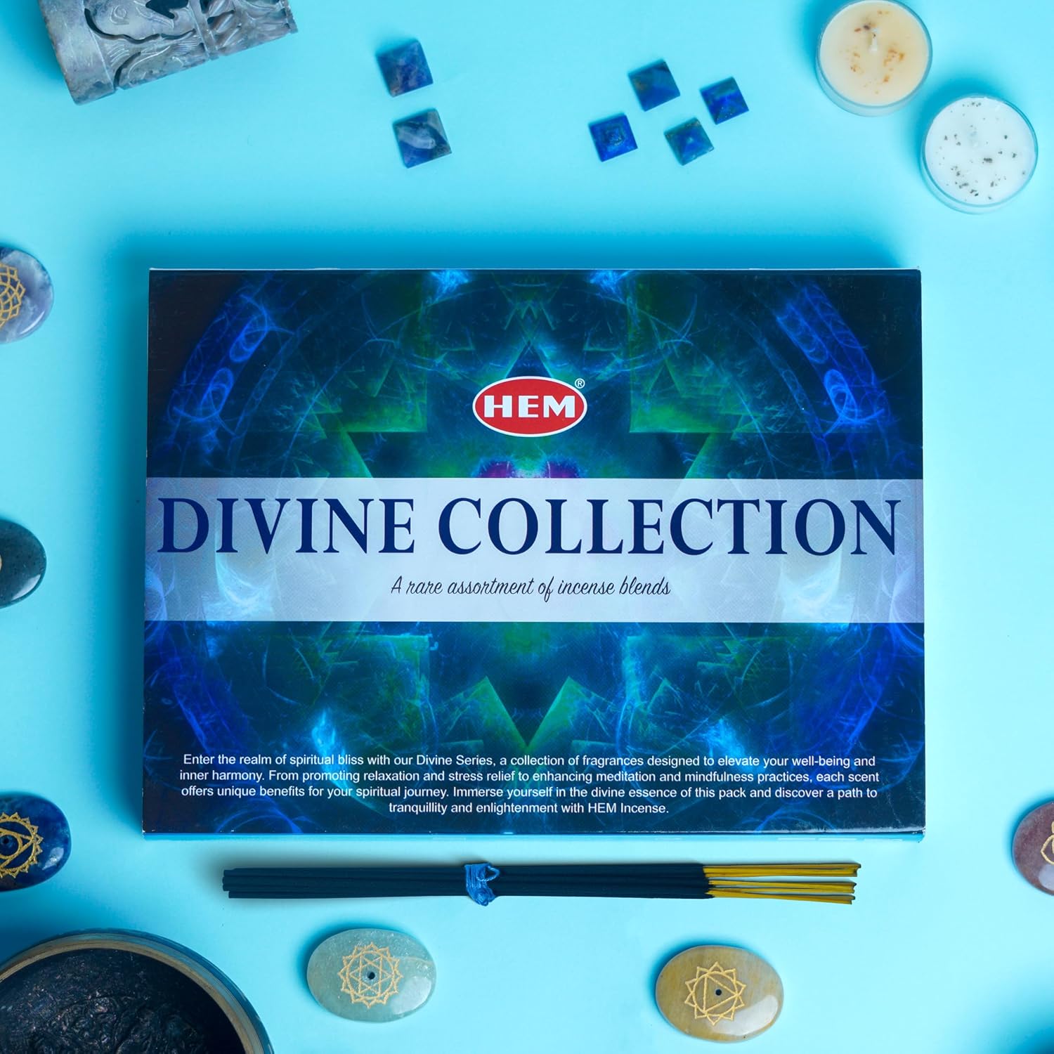 HEM Divine Collection Premium Incense Sticks Variety Pack - Organic, Non-Toxic, Divine Blessings & Harmony for Meditation, Healing, Power - Pack of 6, Total 120 Sticks
