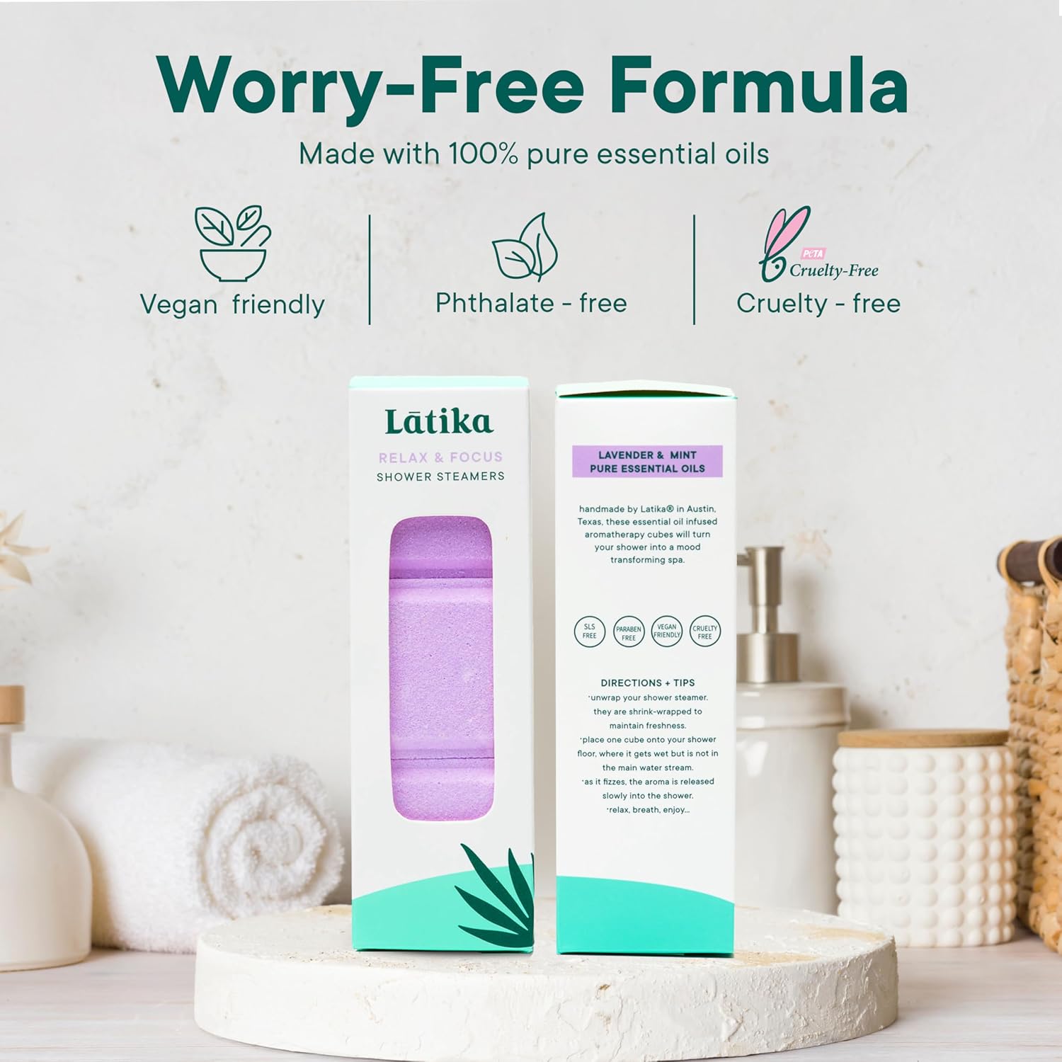 Latika Aromatherapy Shower Steamers - Relax & Focus Pack with Lavender Peppermint Essential Oils - Stress and Anxiety Relief Tablets - Shower Essentials for Women and Men - Relaxing Aromatherapy Gifts