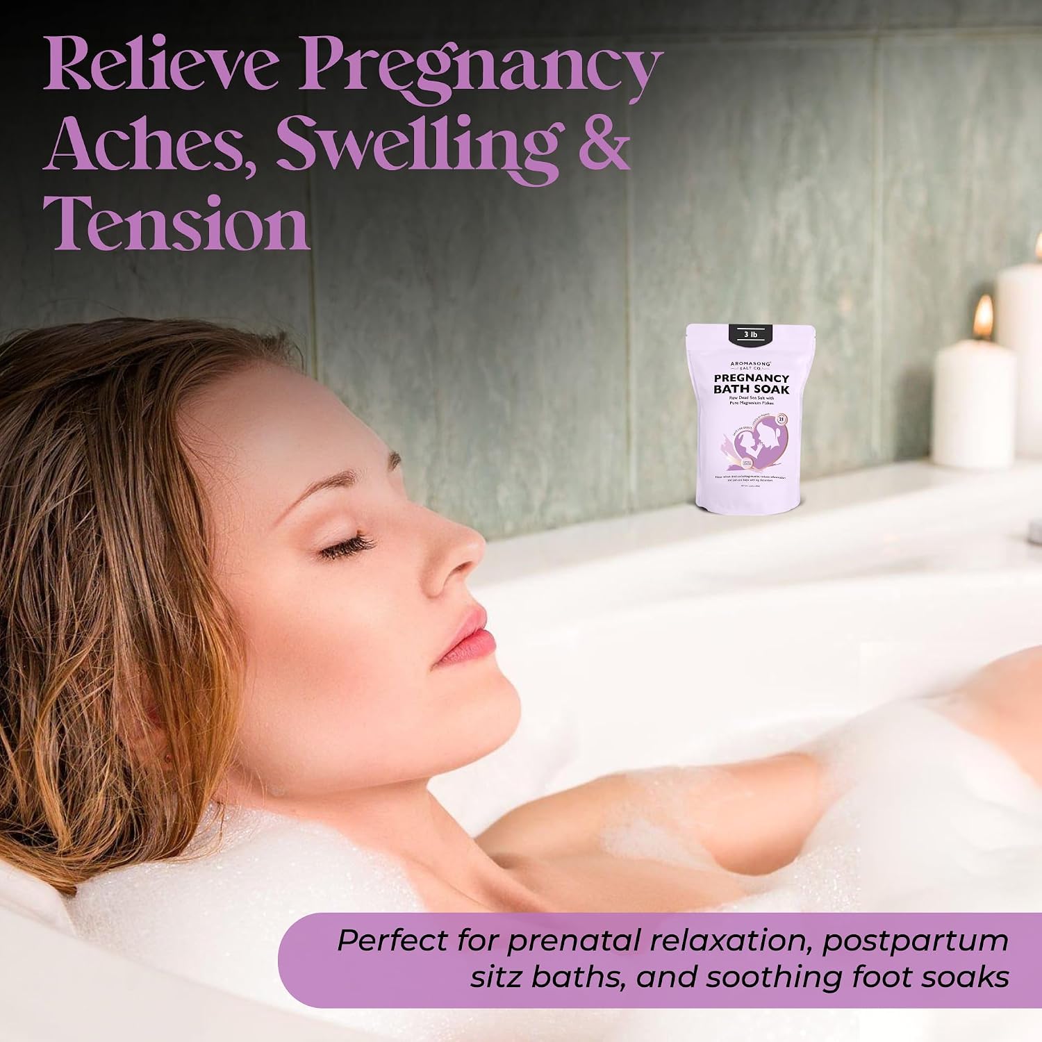 Aromasong Pregnancy Bath Soak 3 LB - 100% Pure Magnesium Flakes with 21 Essential Dead Sea Minerals and Natural Lavender - Better Absorbing Than Epsom Salt