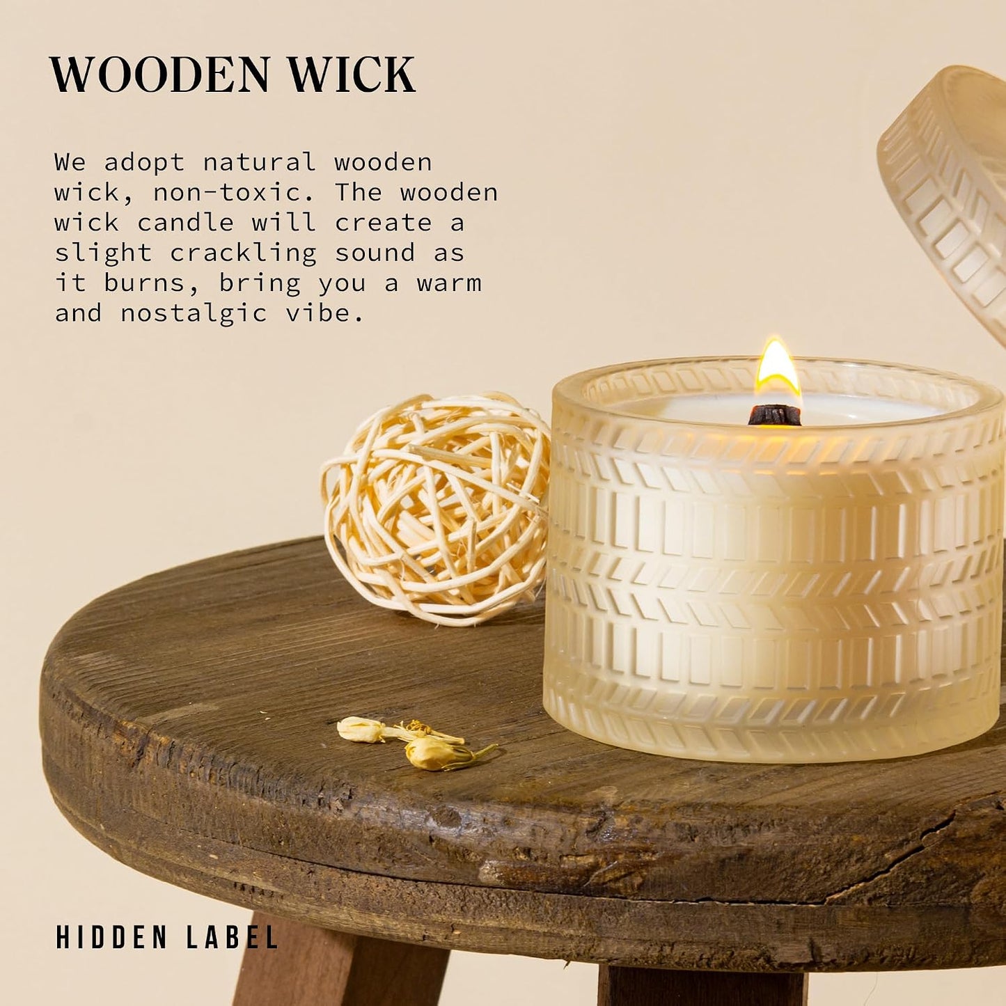 Vanilla Coconut Scented Candle, Crackling Wood Wick Natural Soy Candles Non Toxic, 7.4oz Soy Wax, 55 Hours Clean Burn,Long-Lasting Scented Candles Gift for Women,Relaxing,Home Scented