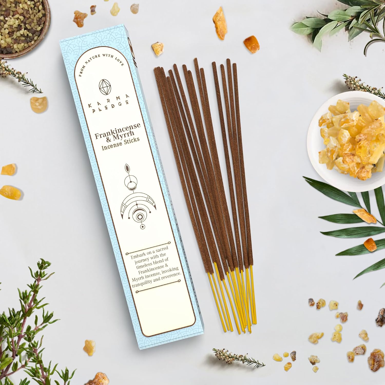 KarmaPledge Frankincense & Myrrh Incense Sticks, Burn Time 45-60 Min, 40 Sticks