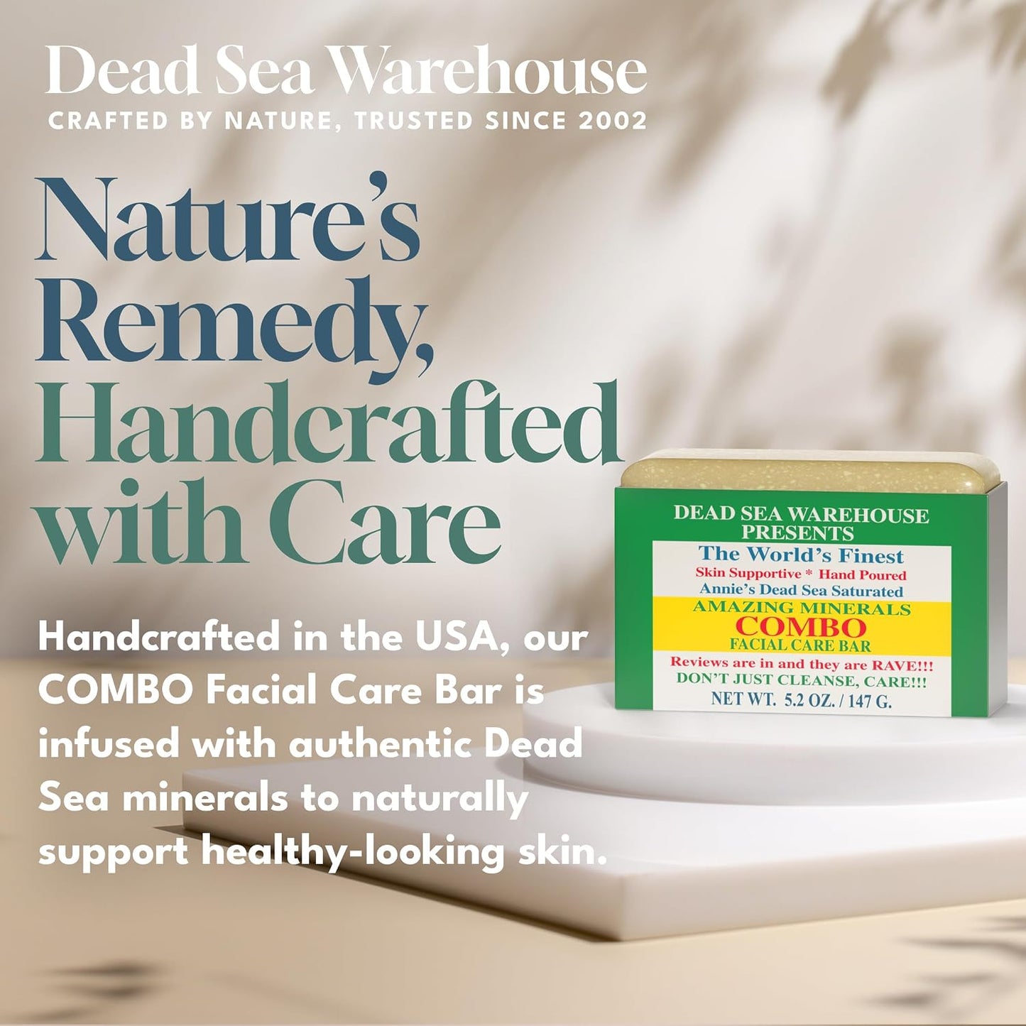 Dead Sea Warehouse - Dead Sea COMBO Facial Care Bar - Face Soap for Women and Men - Clarifying Dead Sea Mud & Salt Soap for Combination Skin, Handmade & Unscented, 5.2 Ounce 2-Pack