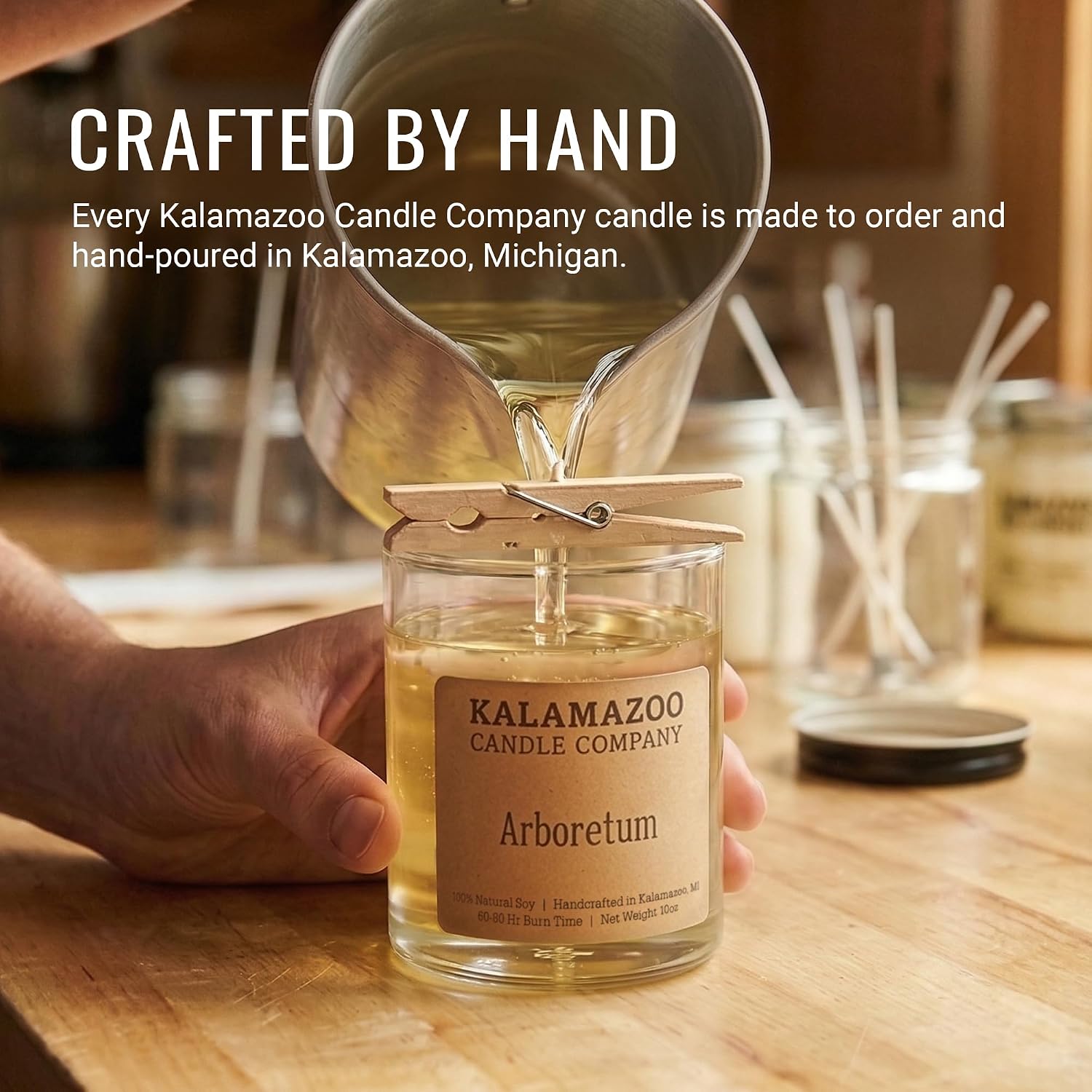 Kalamazoo Candle Company Hand-Poured Soy Wax Candle – 10oz Classic Jar, 60-80 Hour Burn Time – Made in USA, Highly Scented, Phthalate-Free (Arboretum)