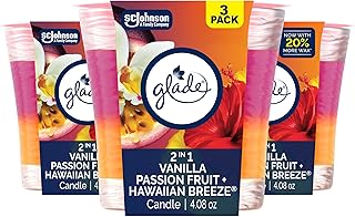 Glade 1-Wick 2in1 Scented Candle Jar, Hawaiian Breeze & Vanilla Passion Fruit, Air Freshener Infused with Essential Oils, 4.08 Oz, 3 Count