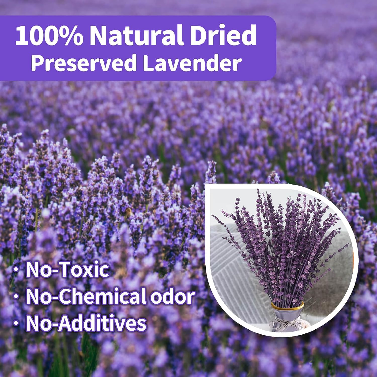 Dried Lavender Flowers, Preserved Lavender Bouquet 15-17 Inches, Purple Lavender Bundle for Shower, Home Decor, Vase Filler, Wedding Decorations, Aromatherapy, DIY Crafts, 50g(1.76oz)