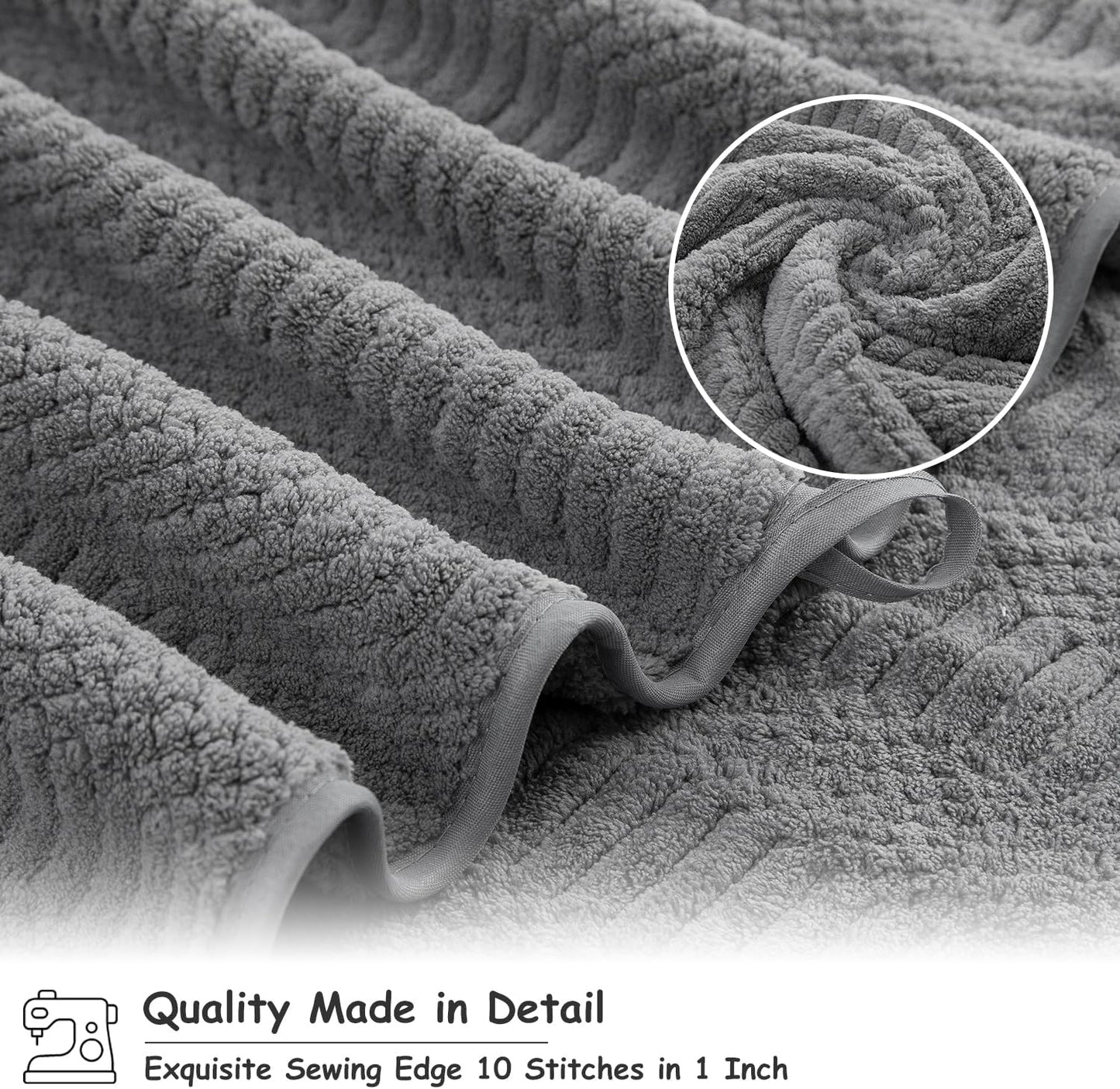 18 Pcs Gray Woven Family Towels Set-6 Bath Sheets,6 Hand Towels,6 Washcloths Soft Microfiber Towels Absorbent Shower Towel Quick Dry Beach Chair Towel Lint Less Towels Set for Bathroom Spa Gym Hotel
