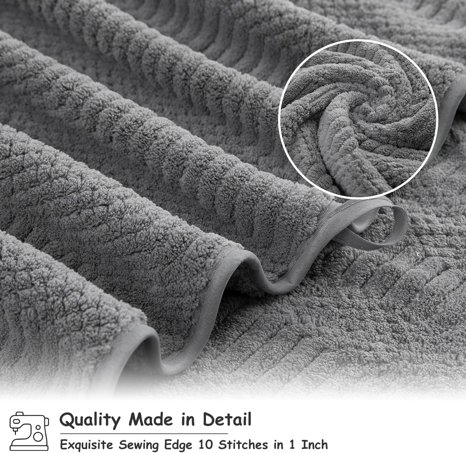 18 Pcs Gray Woven Family Towels Set-6 Bath Sheets,6 Hand Towels,6 Washcloths Soft Microfiber Towels Absorbent Shower Towel Quick Dry Beach Chair Towel Lint Less Towels Set for Bathroom Spa Gym Hotel